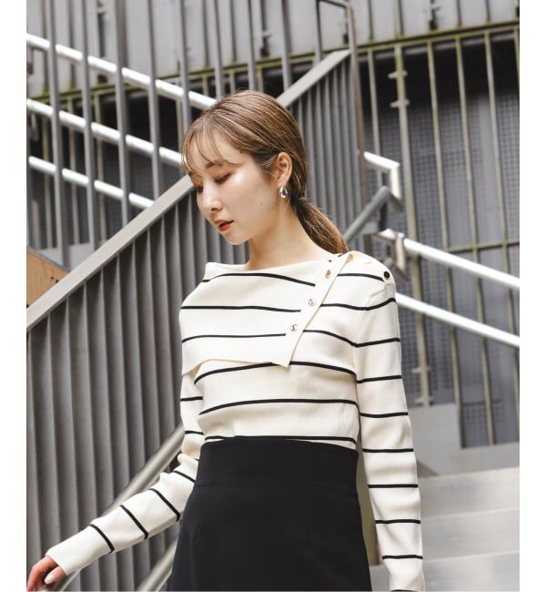 NOBLE「《WEB限定追加予約》ショルダーボタンタイトリブニット」|ニット・セーター|