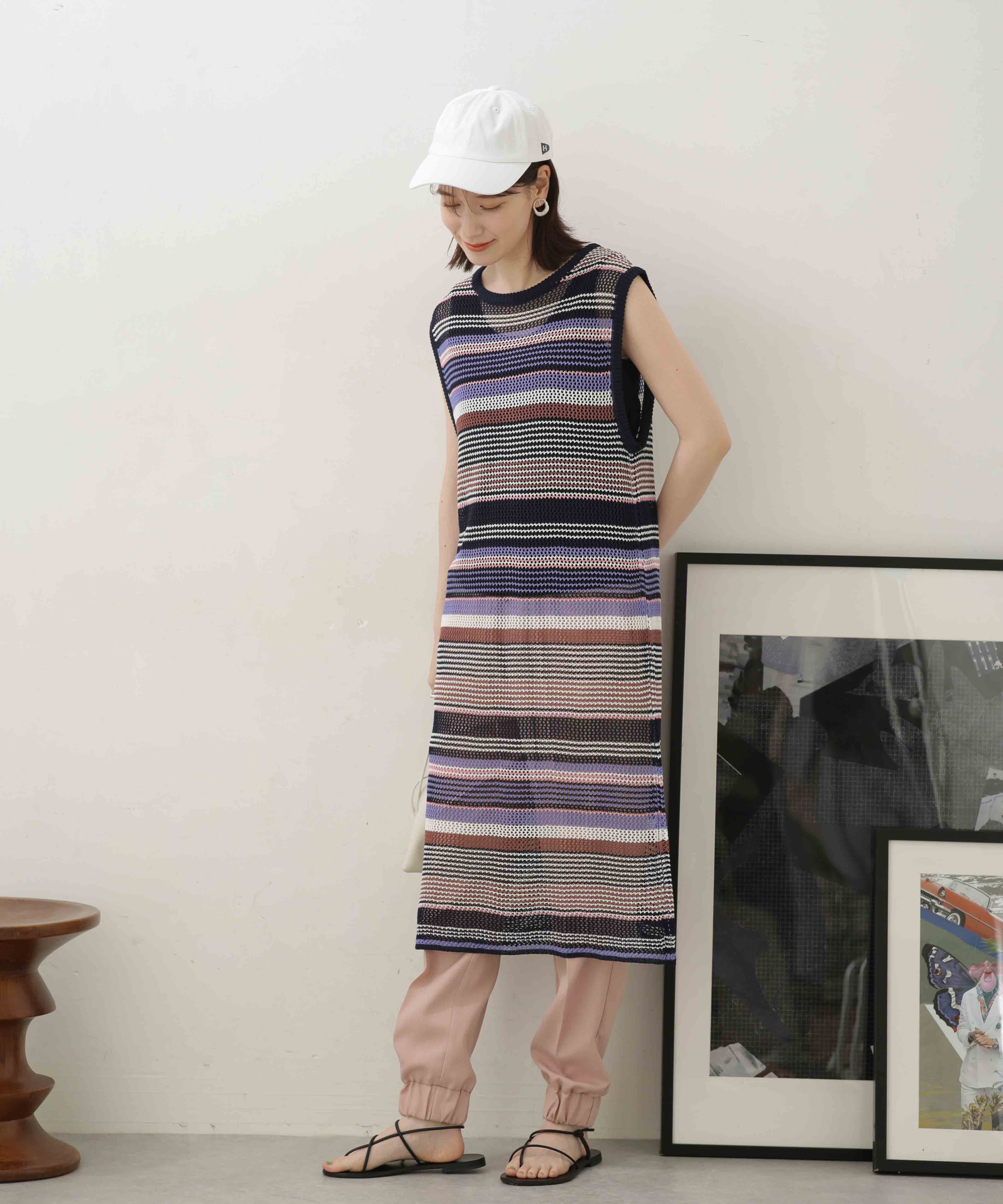 nano･universe「LB.04/前後2wayボーダーメッシュニットジレワンピース」|ニット・セーター|