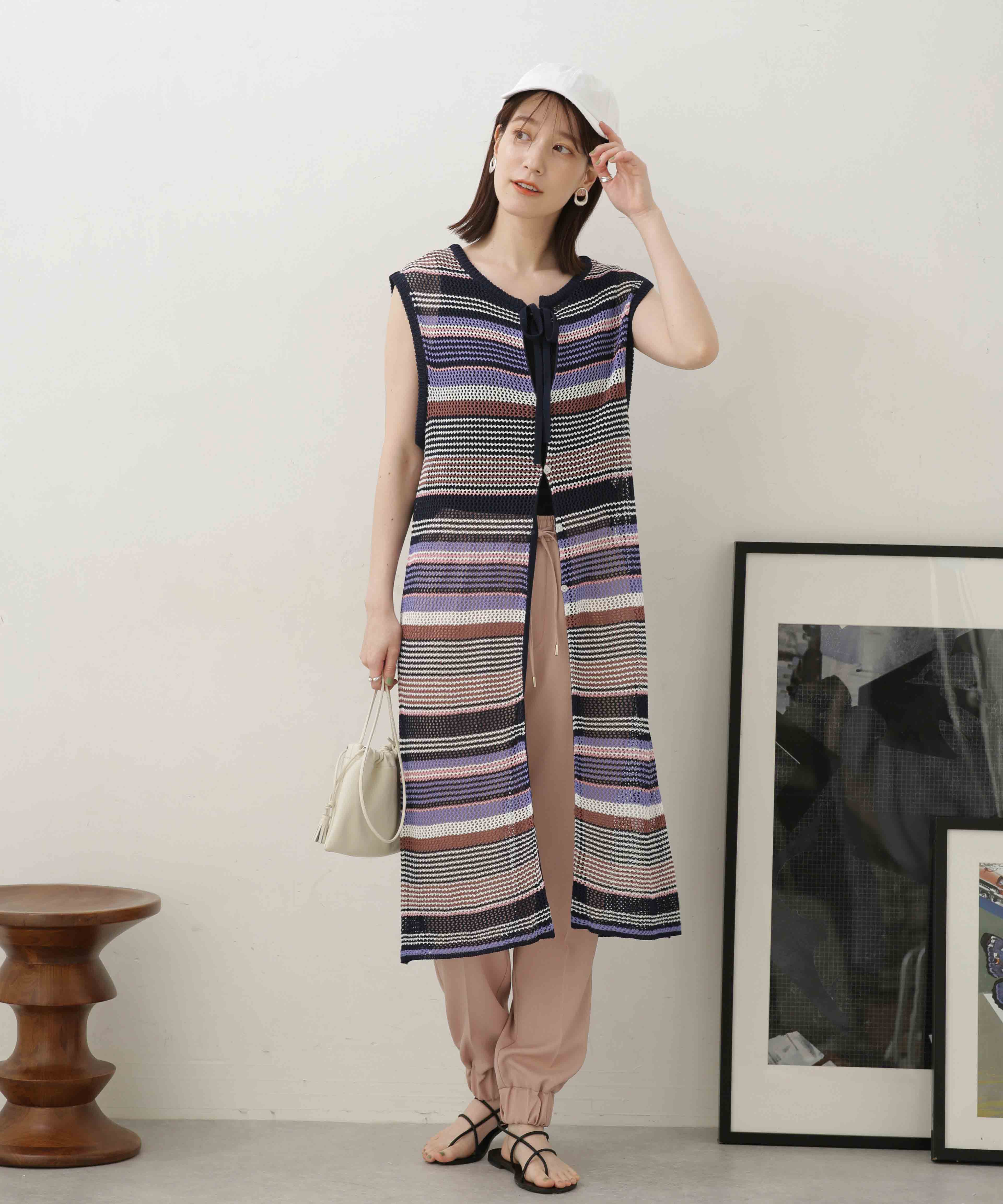 nano･universe「LB.04/前後2wayボーダーメッシュニットジレワンピース」|ニット・セーター|
