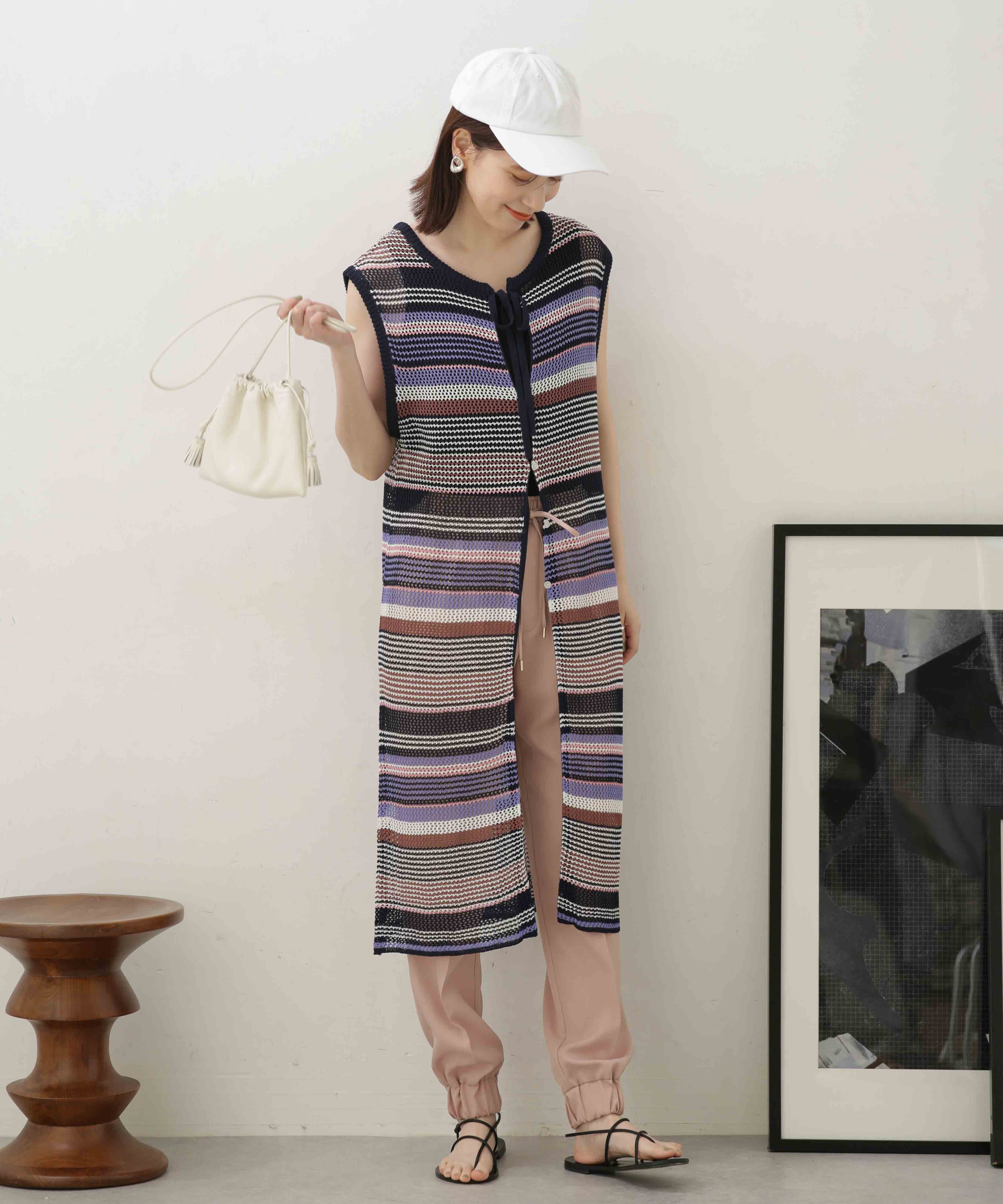 nano･universe「LB.04/前後2wayボーダーメッシュニットジレワンピース」|ニット・セーター|