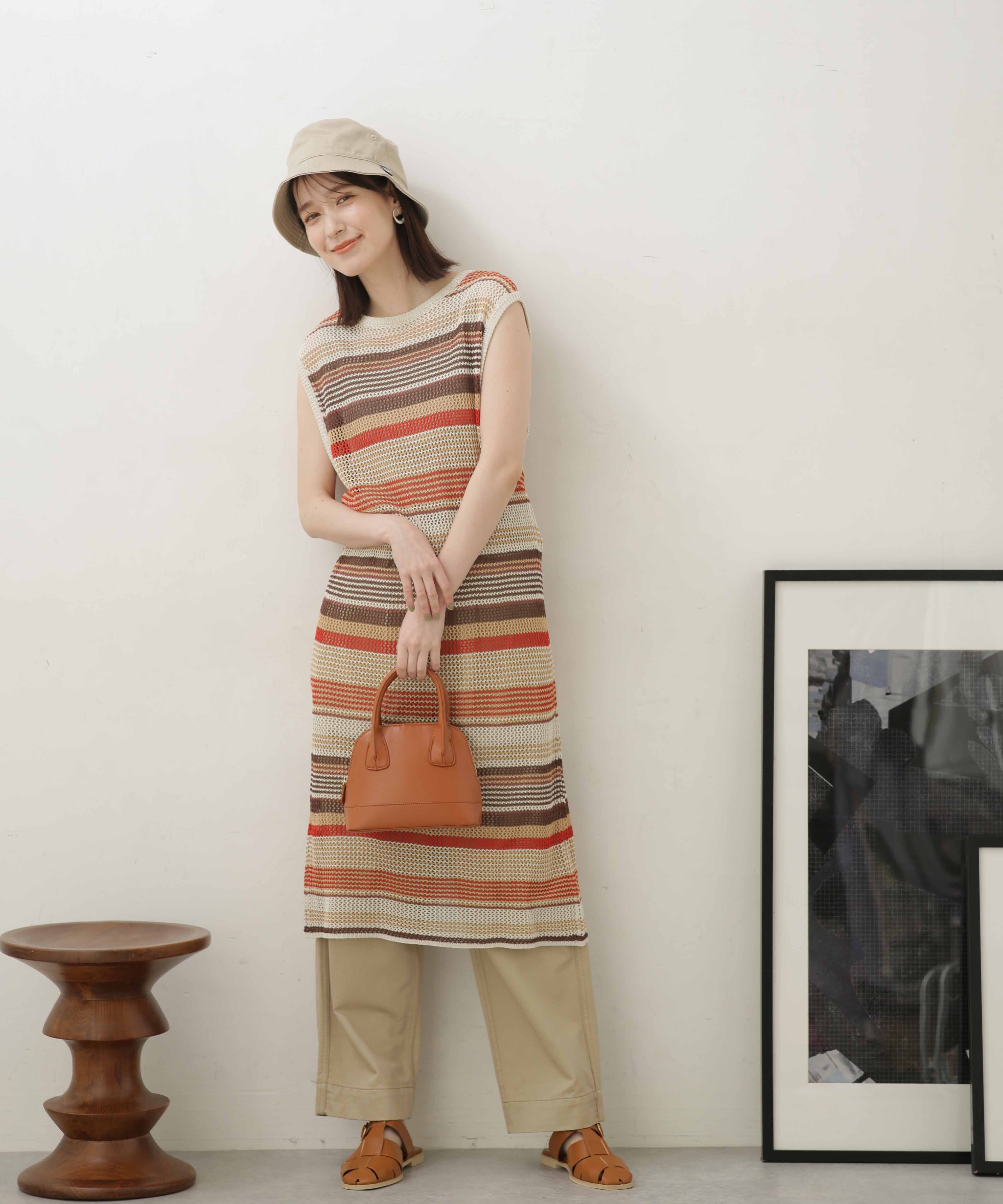 nano･universe「LB.04/前後2wayボーダーメッシュニットジレワンピース」|ニット・セーター|