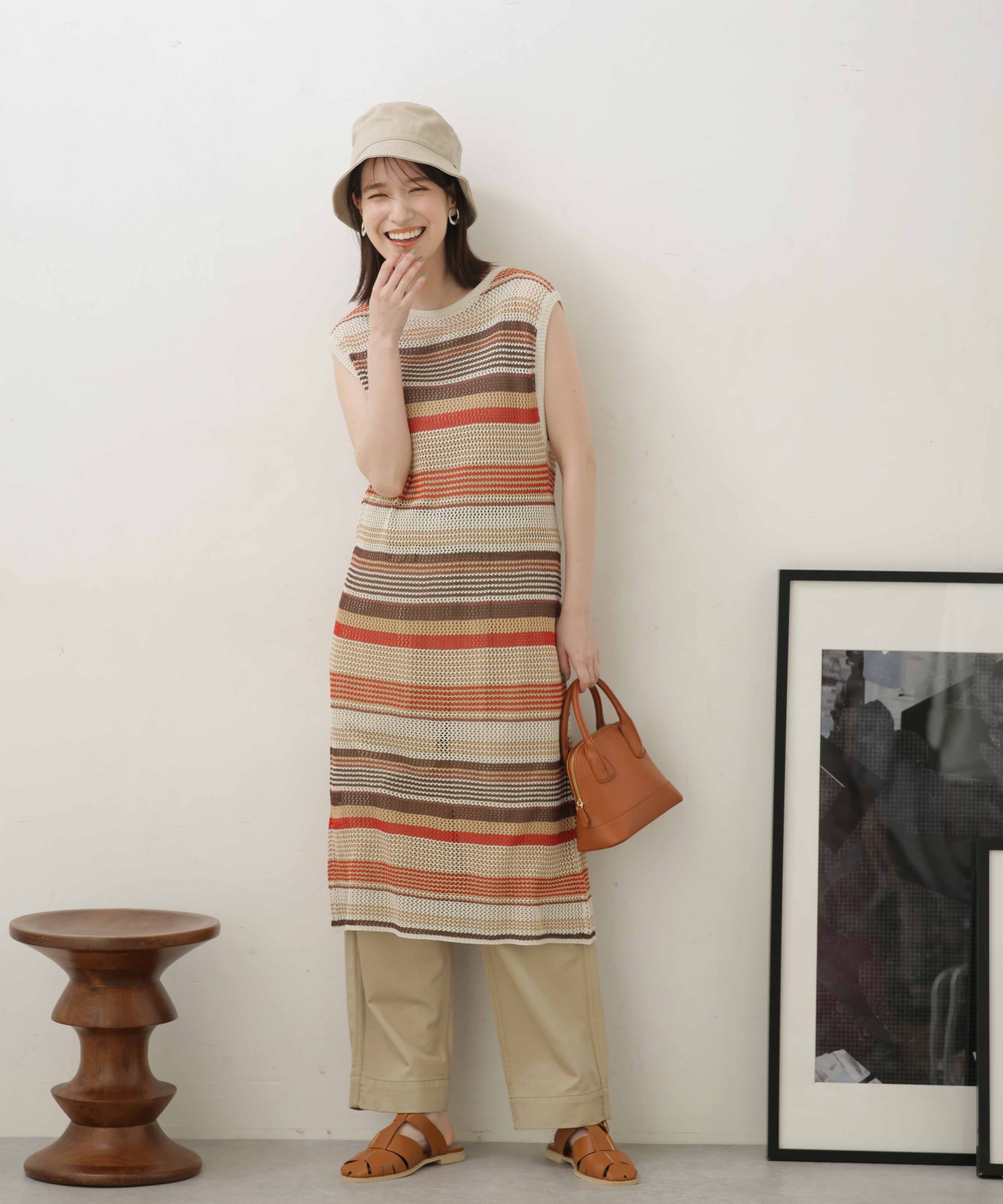 nano･universe「LB.04/前後2wayボーダーメッシュニットジレワンピース」|ニット・セーター|