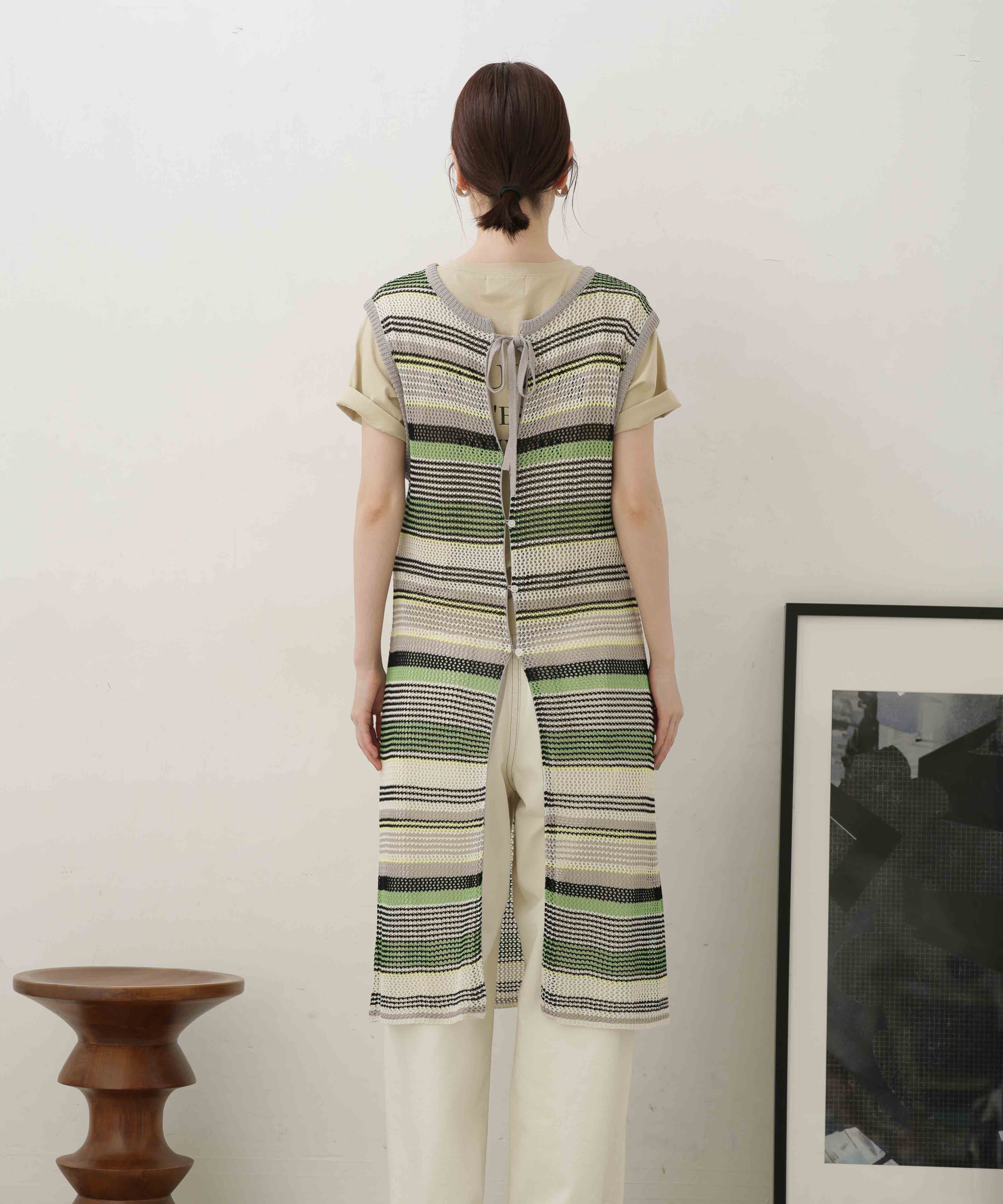 nano･universe「LB.04/前後2wayボーダーメッシュニットジレワンピース」|ニット・セーター|