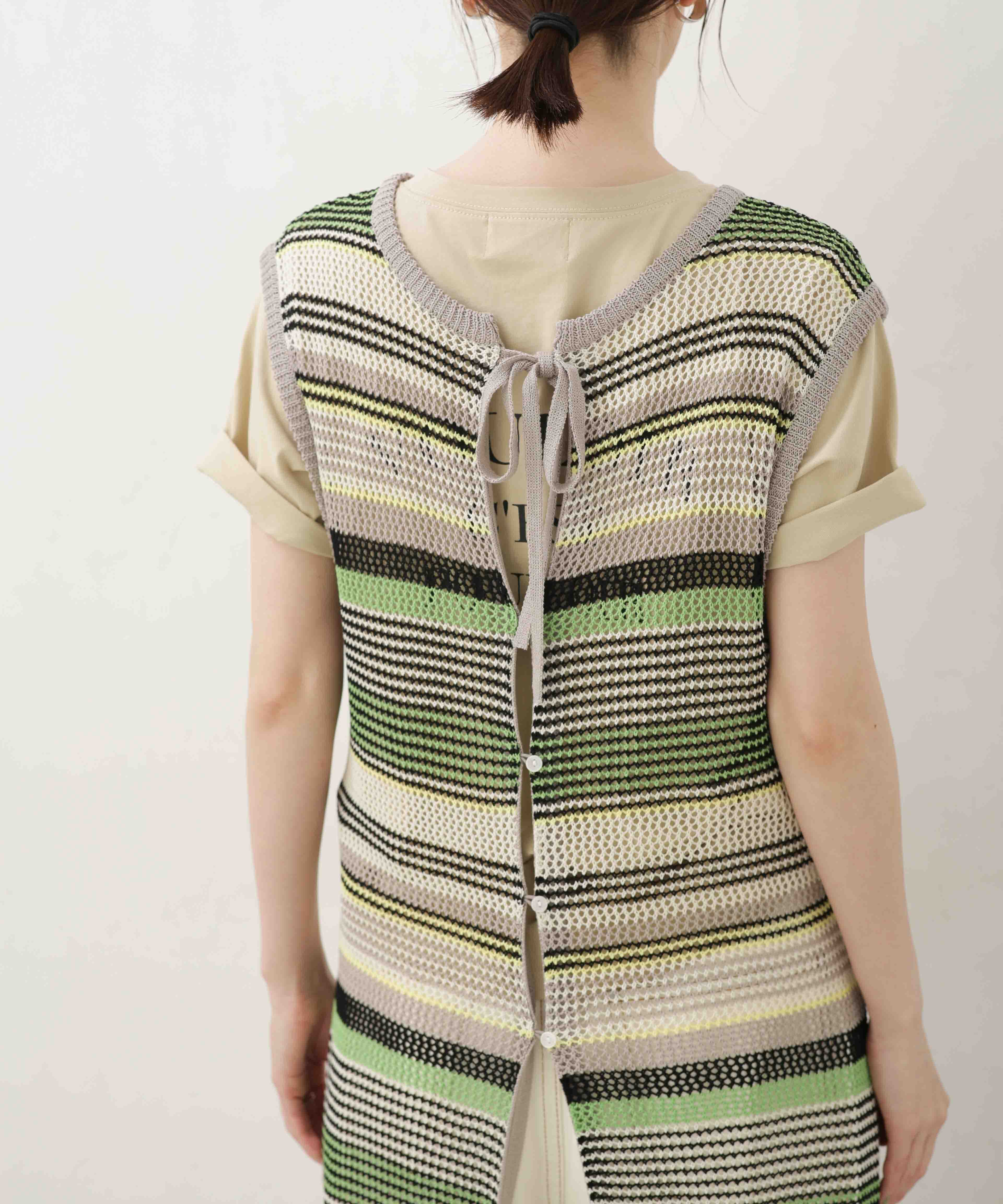 nano･universe「LB.04/前後2wayボーダーメッシュニットジレワンピース」|ニット・セーター|