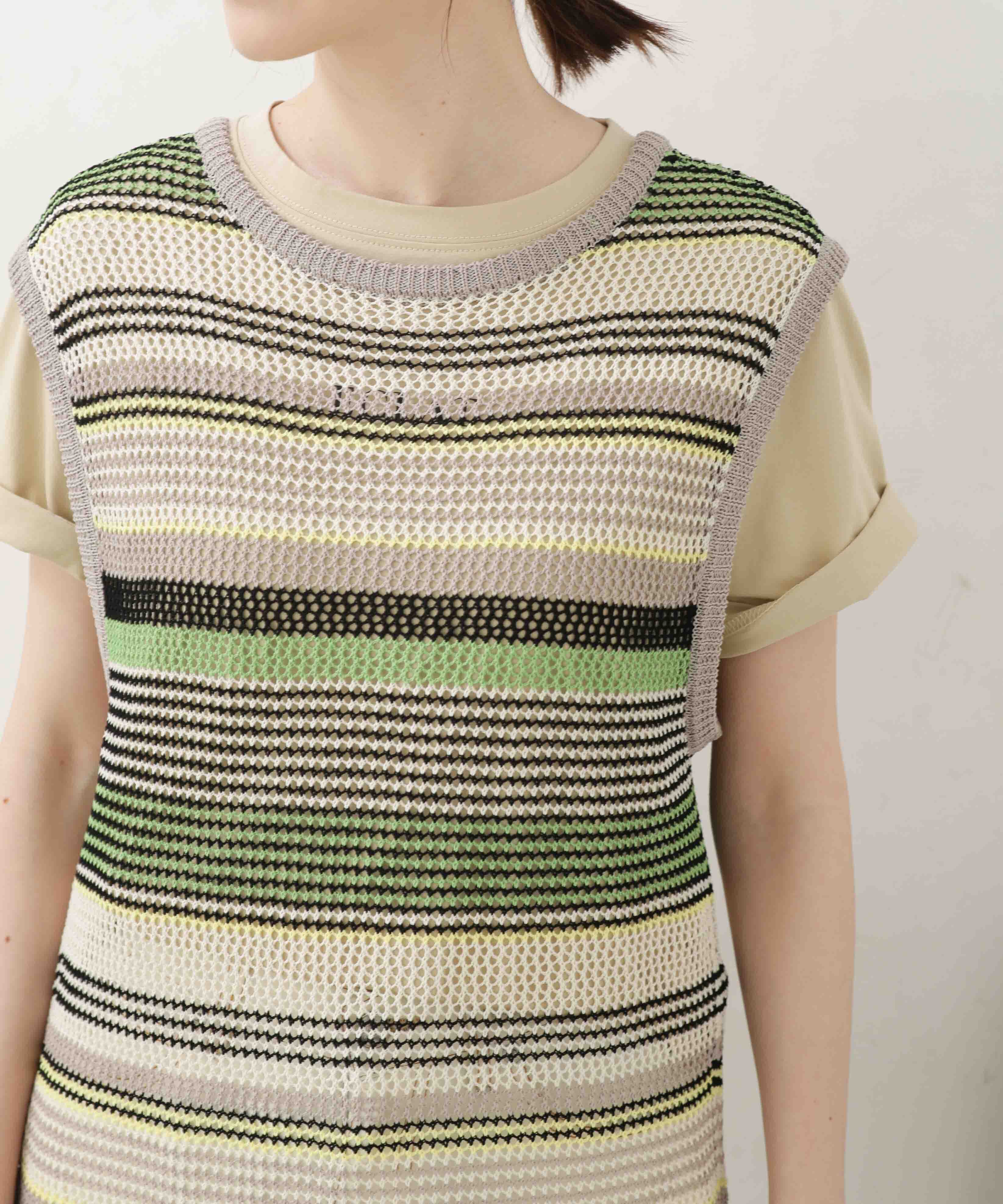 nano･universe「LB.04/前後2wayボーダーメッシュニットジレワンピース」|ニット・セーター|