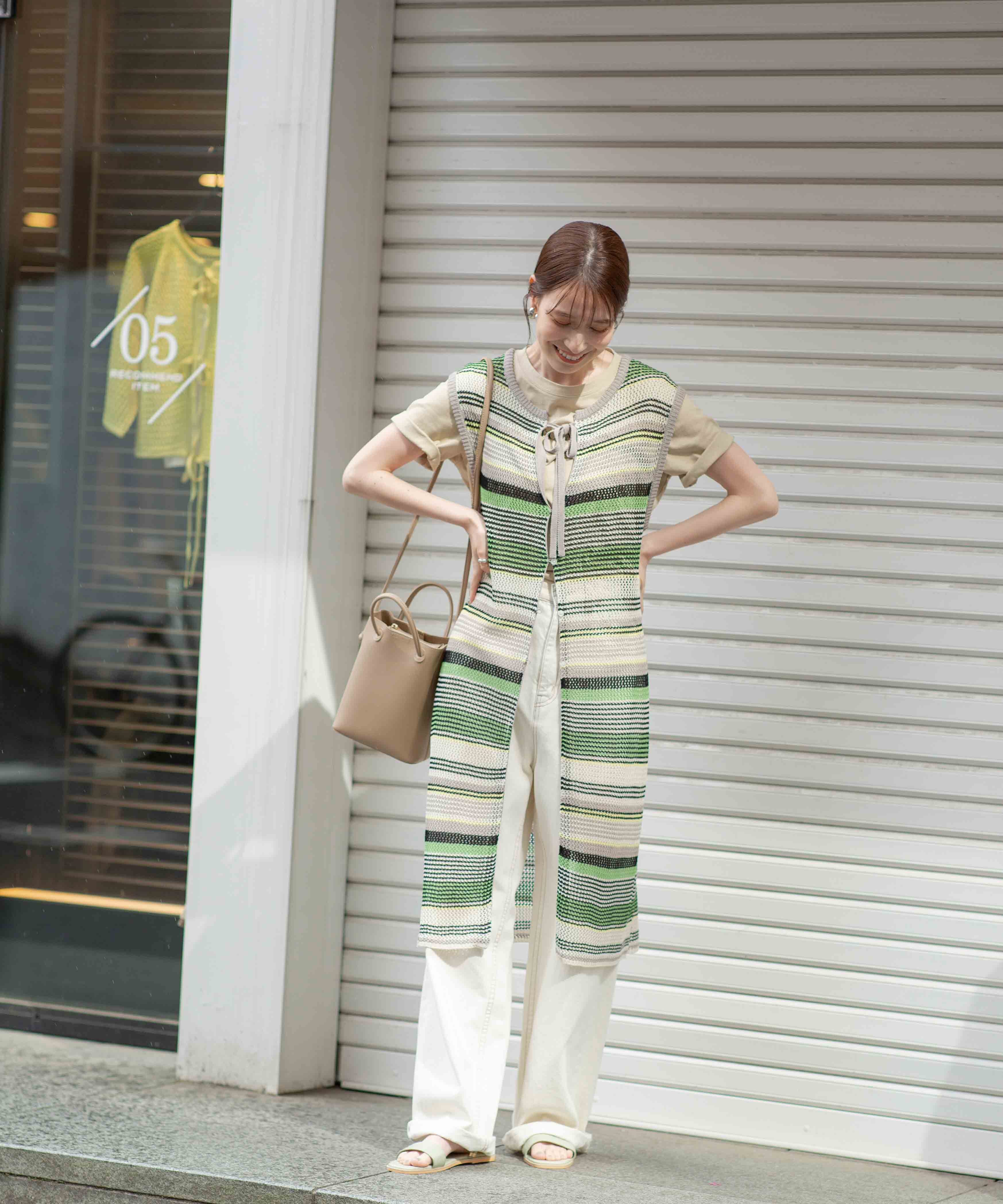 nano･universe「LB.04/前後2wayボーダーメッシュニットジレワンピース」|ニット・セーター|