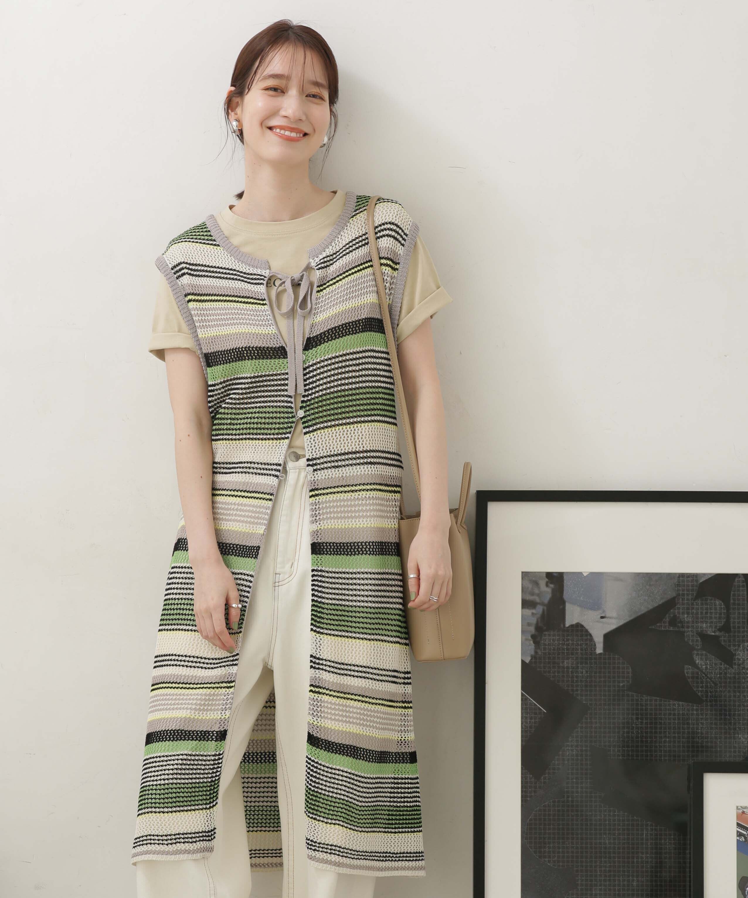 nano･universe「LB.04/前後2wayボーダーメッシュニットジレワンピース」|ニット・セーター|