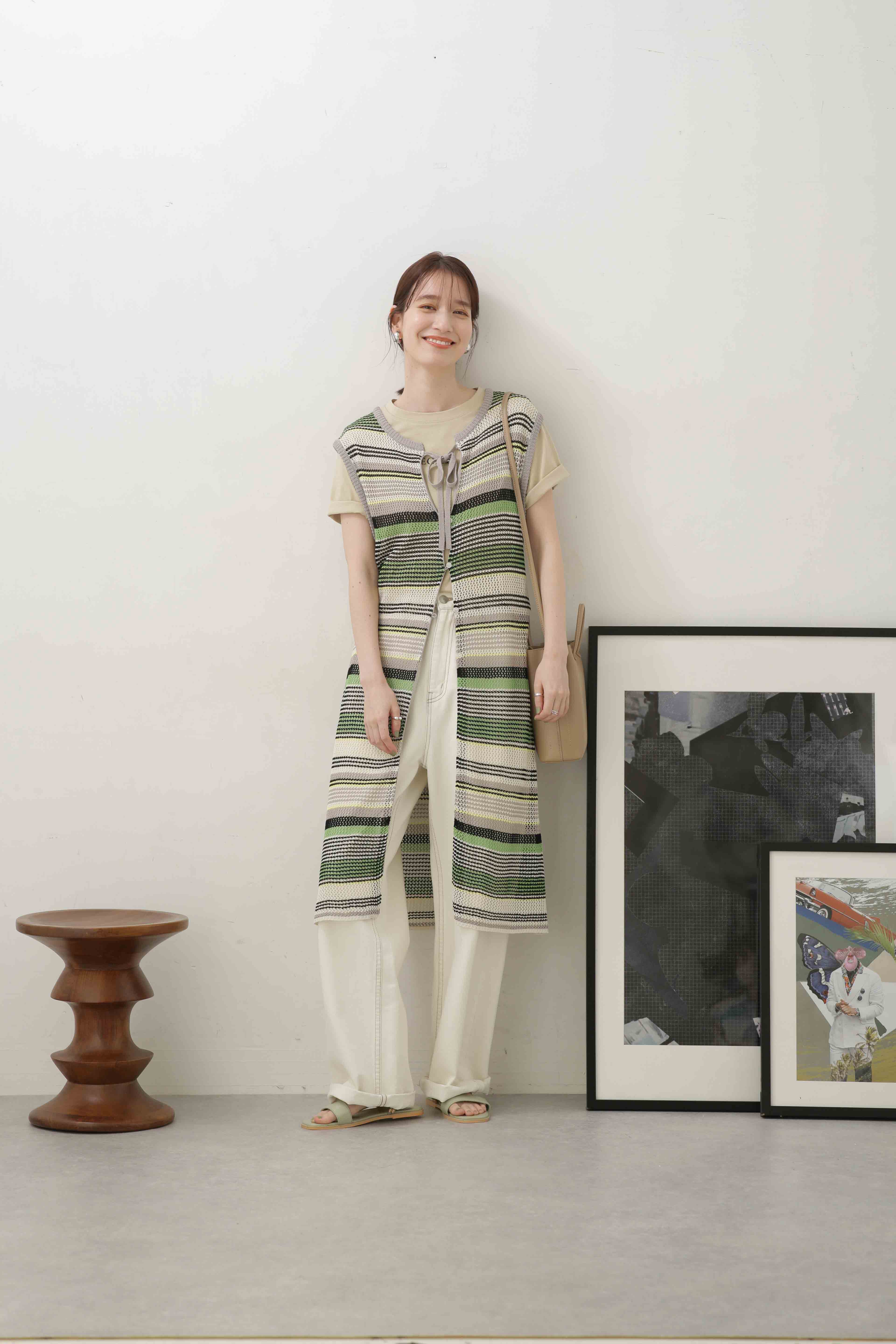 nano･universe「LB.04/前後2wayボーダーメッシュニットジレワンピース」|ニット・セーター|