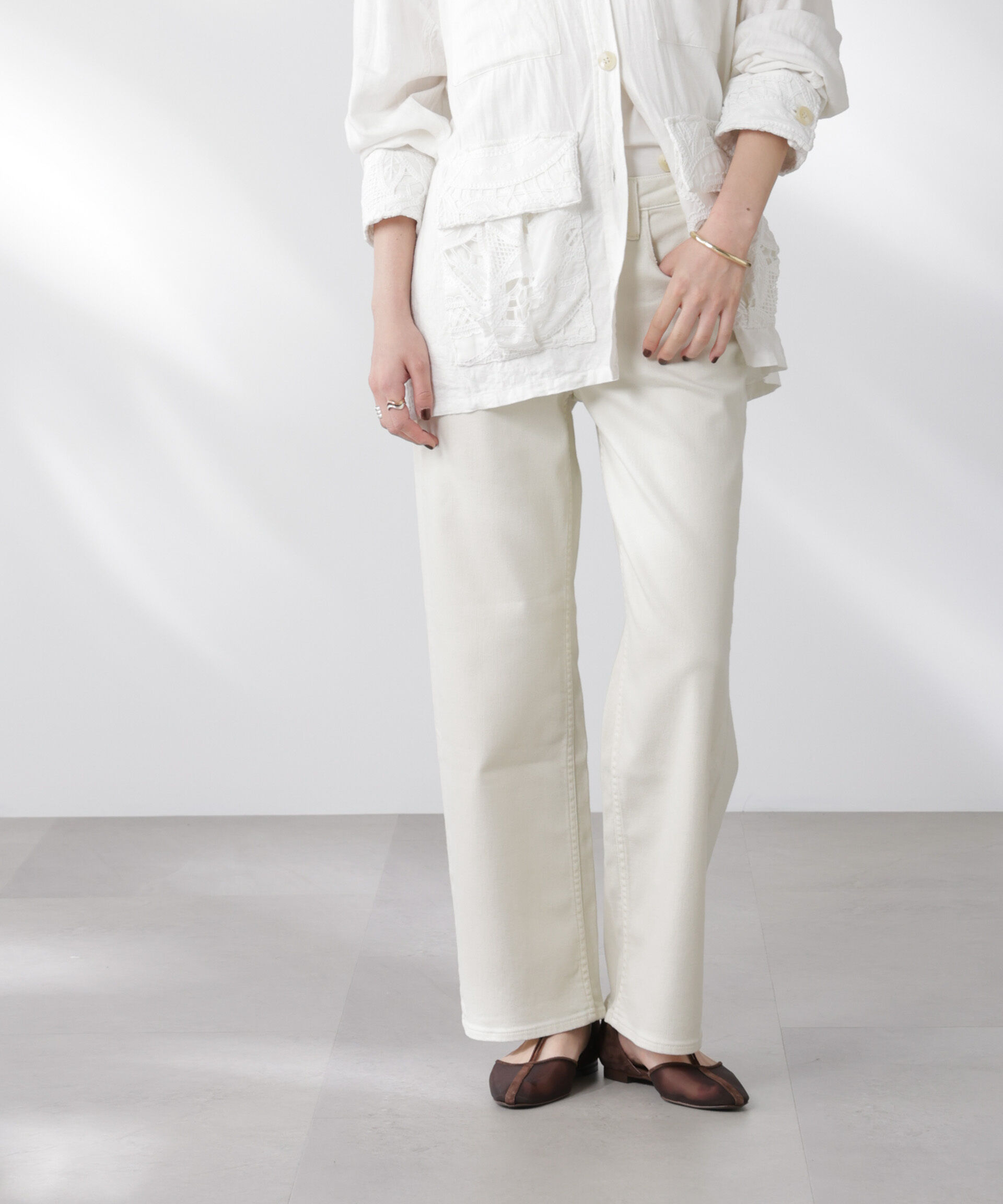 nano･universe「Healthy DENIM/別注 Pink Pepper Midrise ワイドデニム」|チノ|