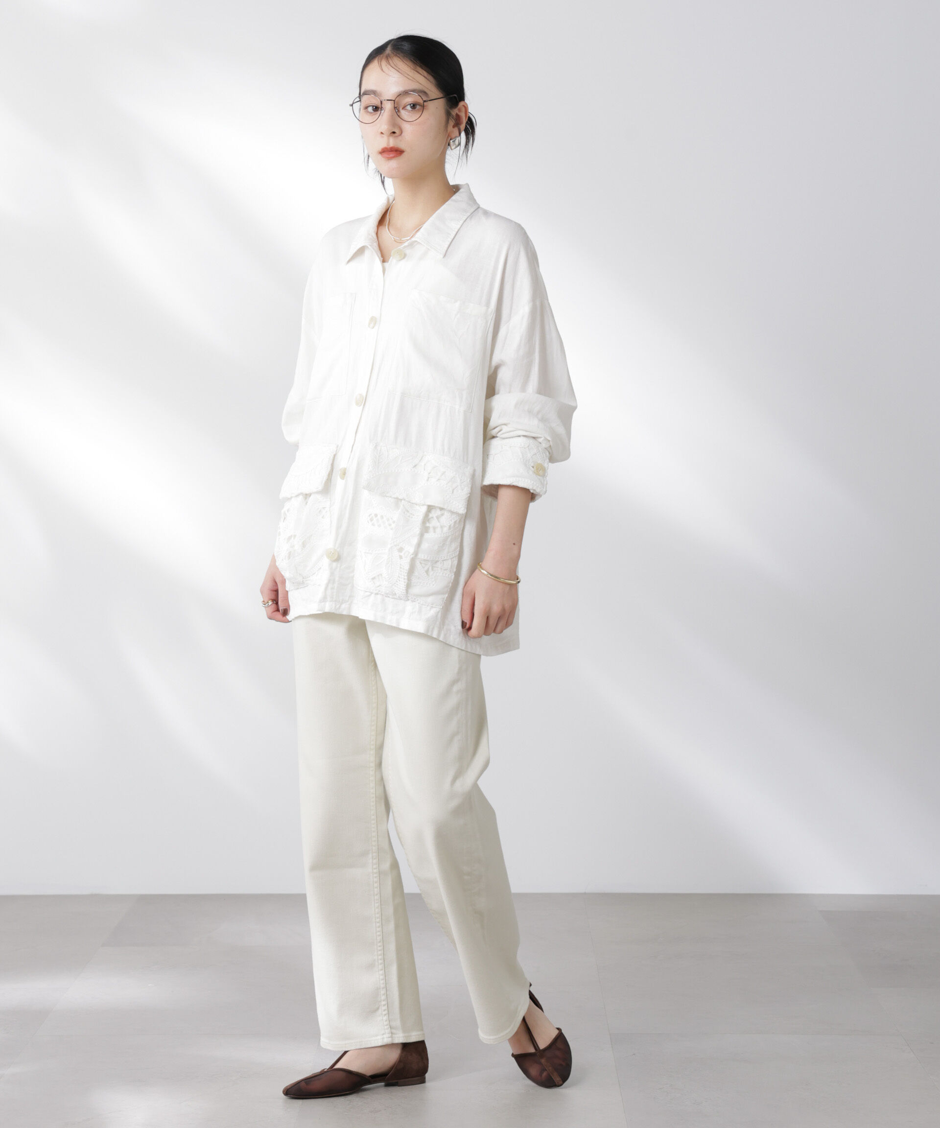 nano･universe「Healthy DENIM/別注 Pink Pepper Midrise ワイドデニム」|チノ|