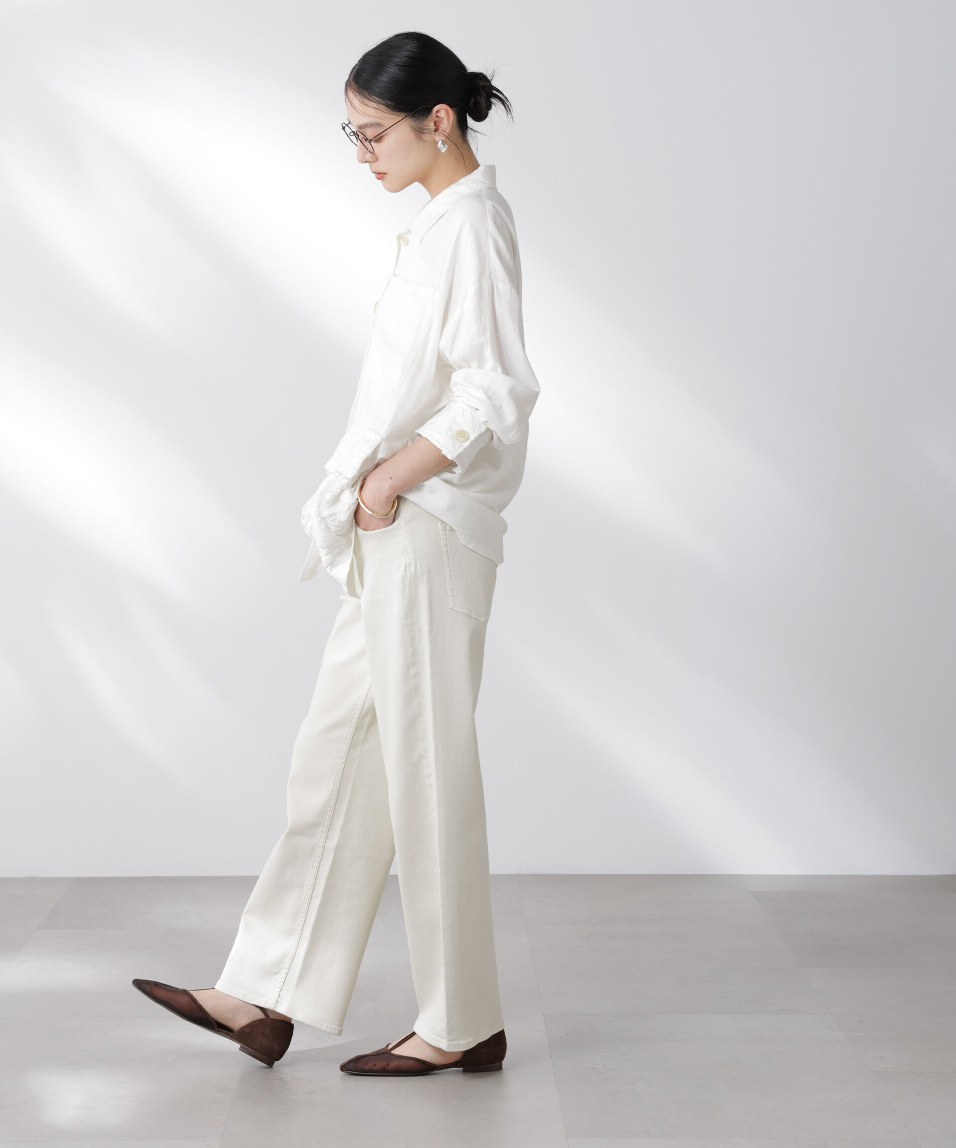 nano･universe「Healthy DENIM/別注 Pink Pepper Midrise ワイドデニム」|チノ|