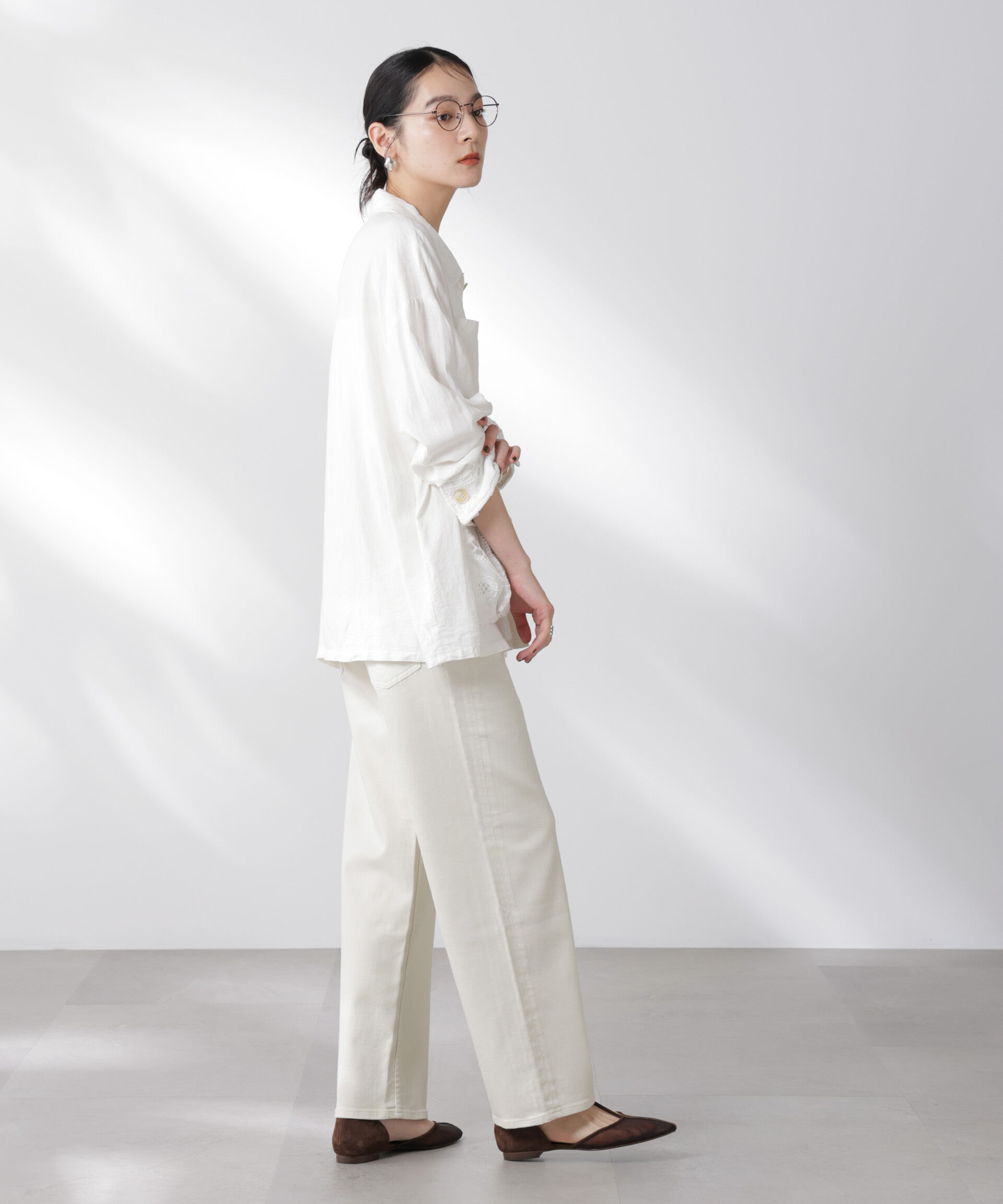 nano･universe「Healthy DENIM/別注 Pink Pepper Midrise ワイドデニム」|チノ|