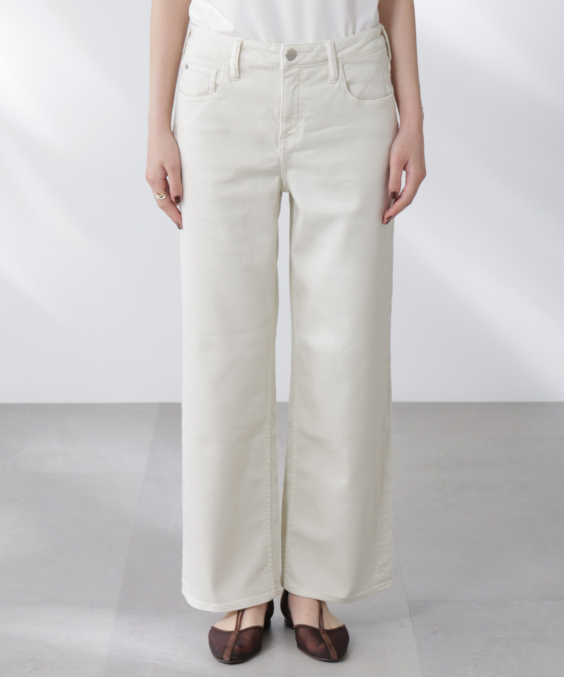 nano･universe「Healthy DENIM/別注 Pink Pepper Midrise ワイドデニム」|チノ|