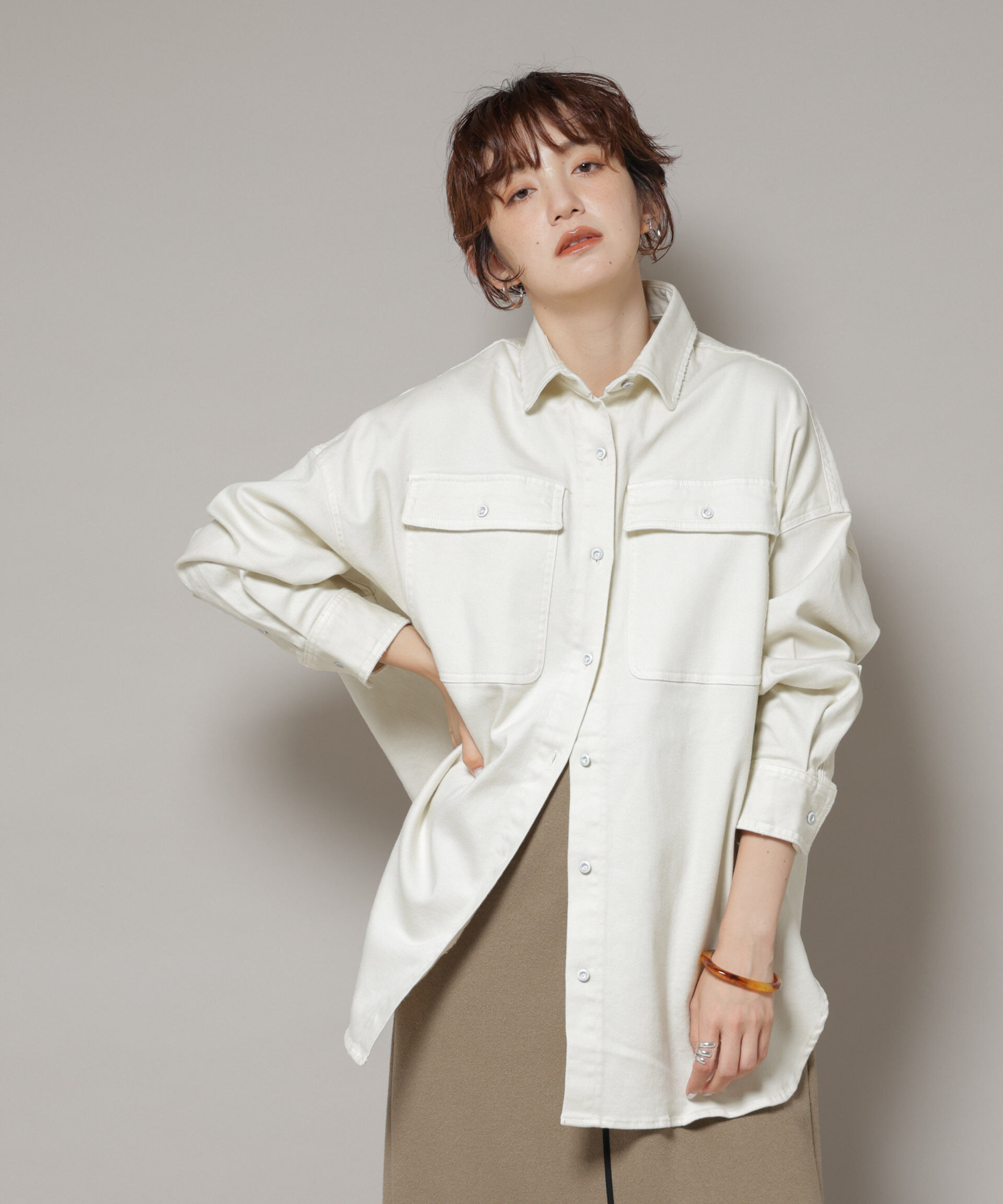 nano･universe「Healthy DENIM/Almond ビッグシャツ」|シャツ・ブラウス|