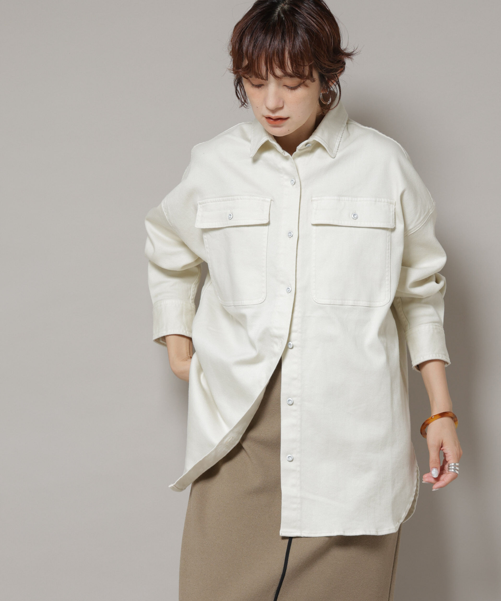 nano･universe「Healthy DENIM/Almond ビッグシャツ」|シャツ・ブラウス|