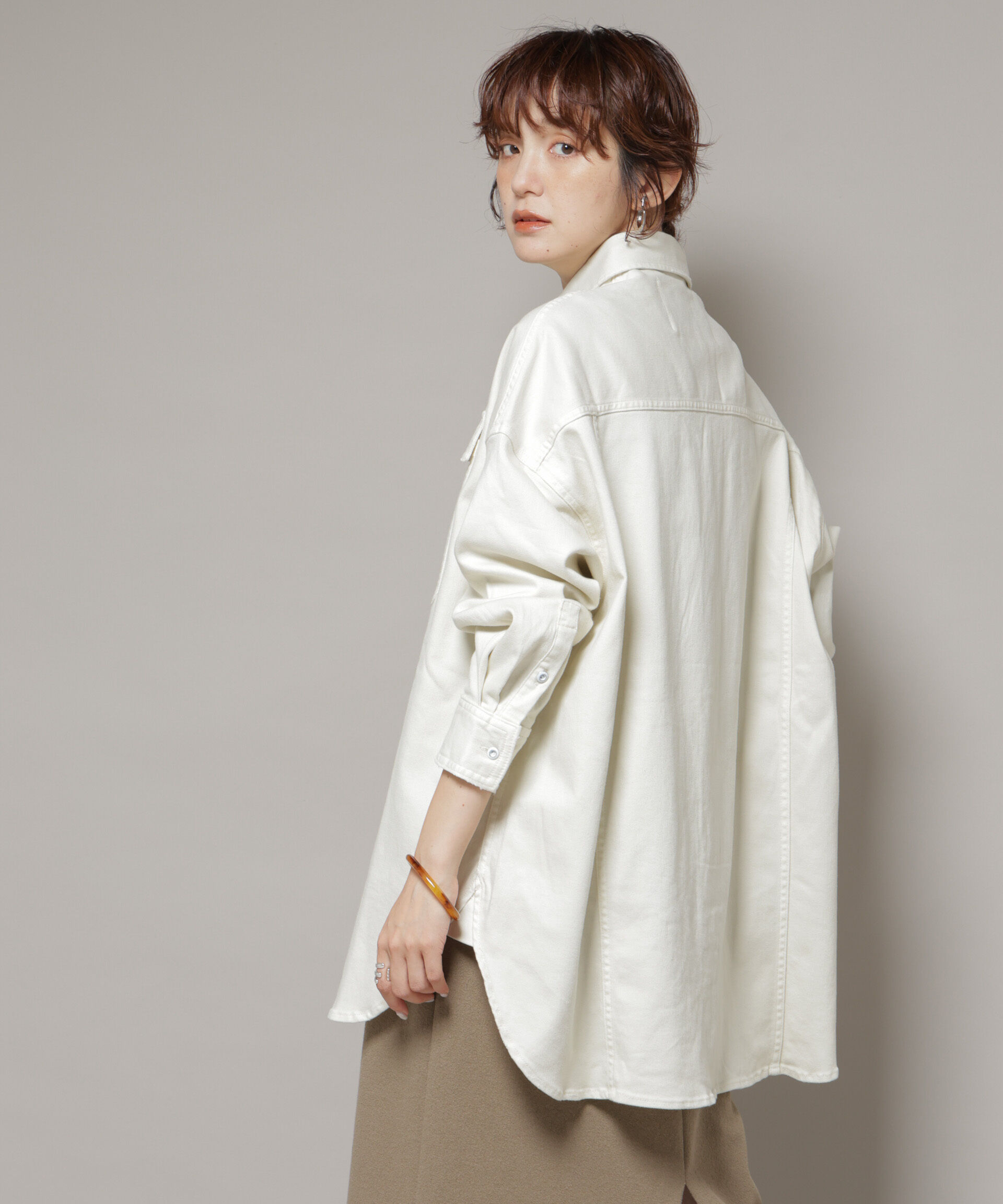 nano･universe「Healthy DENIM/Almond ビッグシャツ」|シャツ・ブラウス|