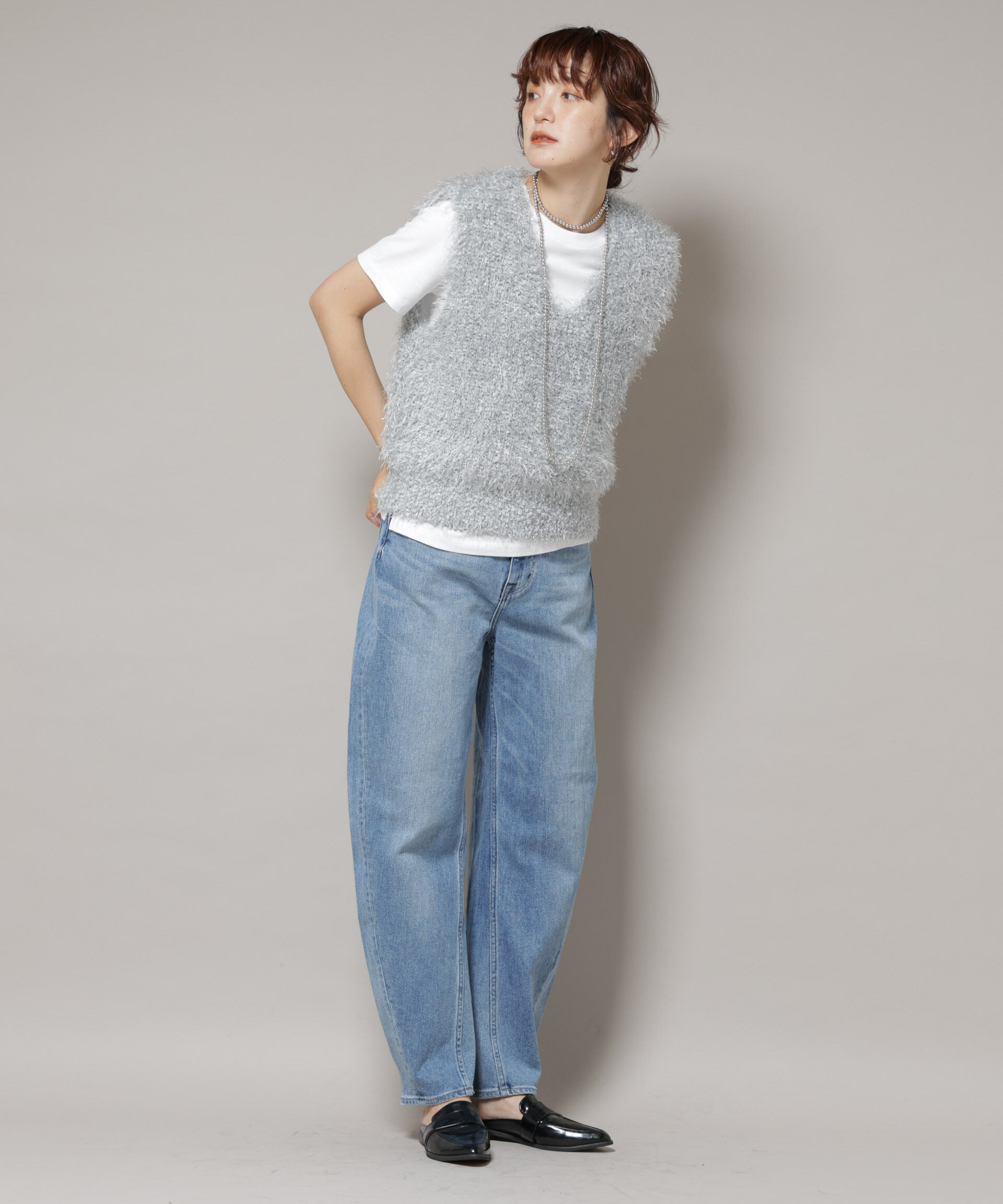 nano･universe「シャギーラメベスト」|ニット・セーター|