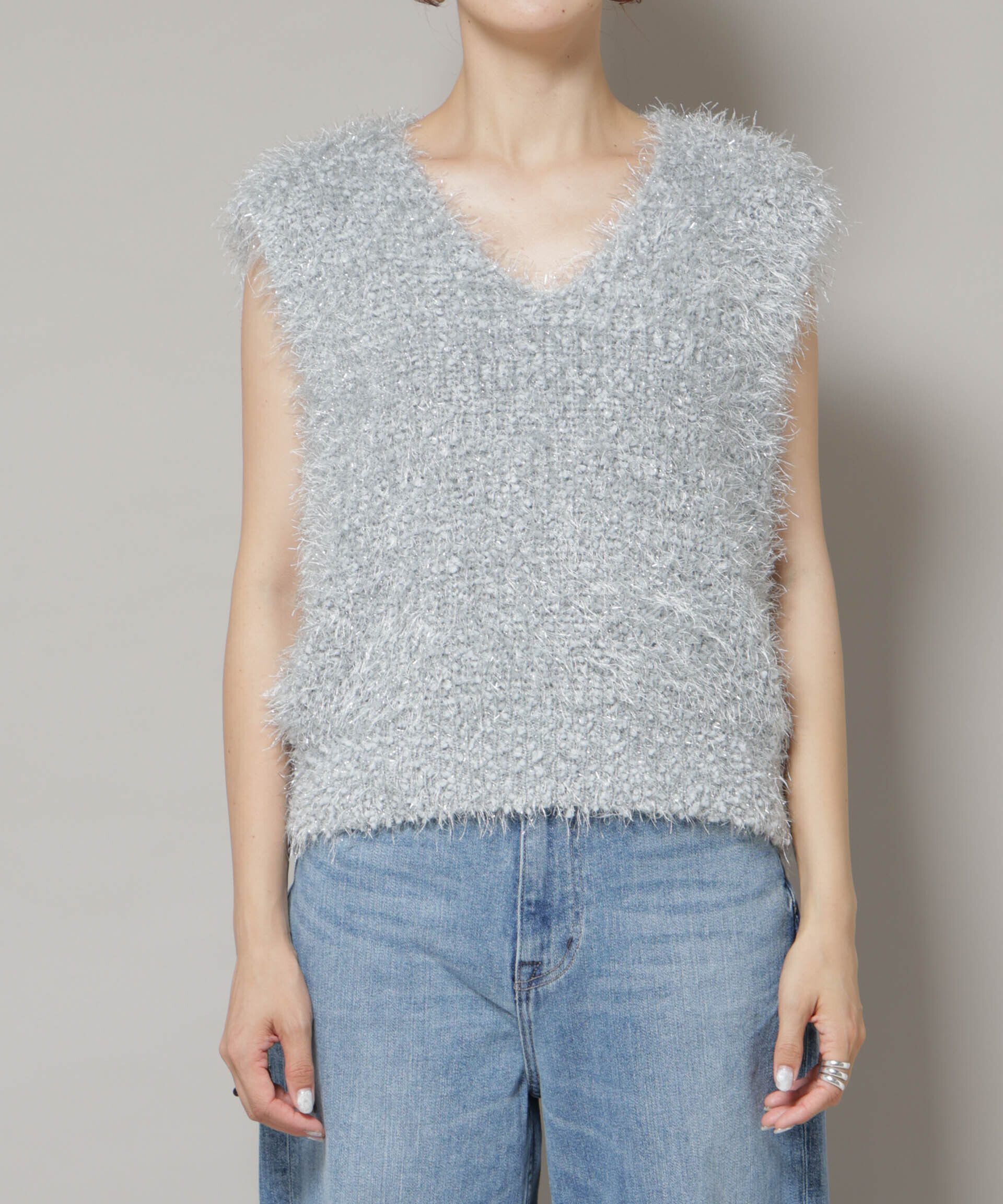 nano･universe「シャギーラメベスト」|ニット・セーター|