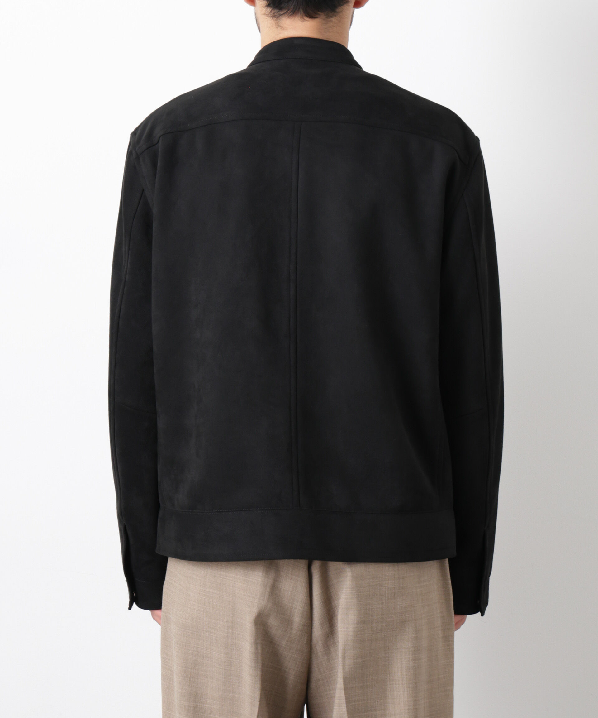 nano･universe「フェイクスエードバンドカラーライダースジャケット」|ブルゾン・スタジャン|