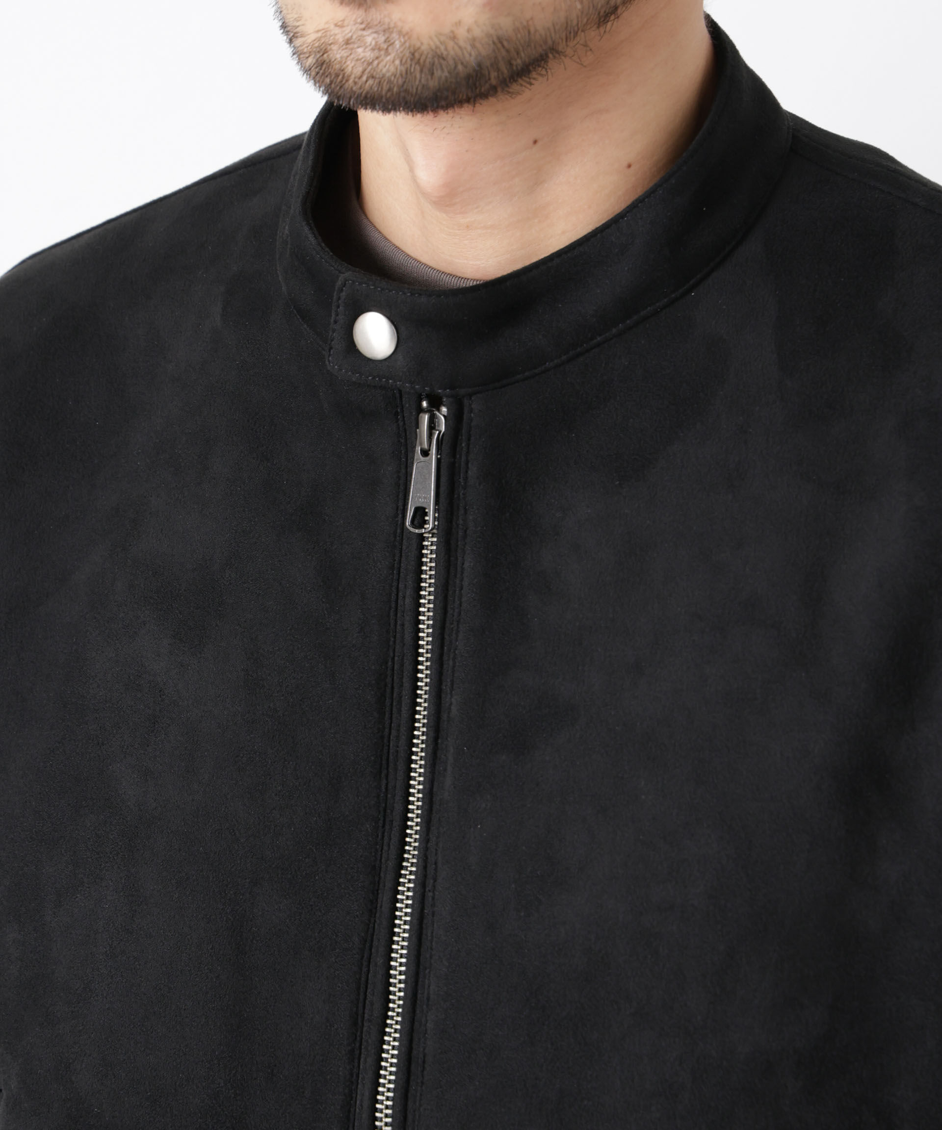 nano･universe「フェイクスエードバンドカラーライダースジャケット」|ブルゾン・スタジャン|