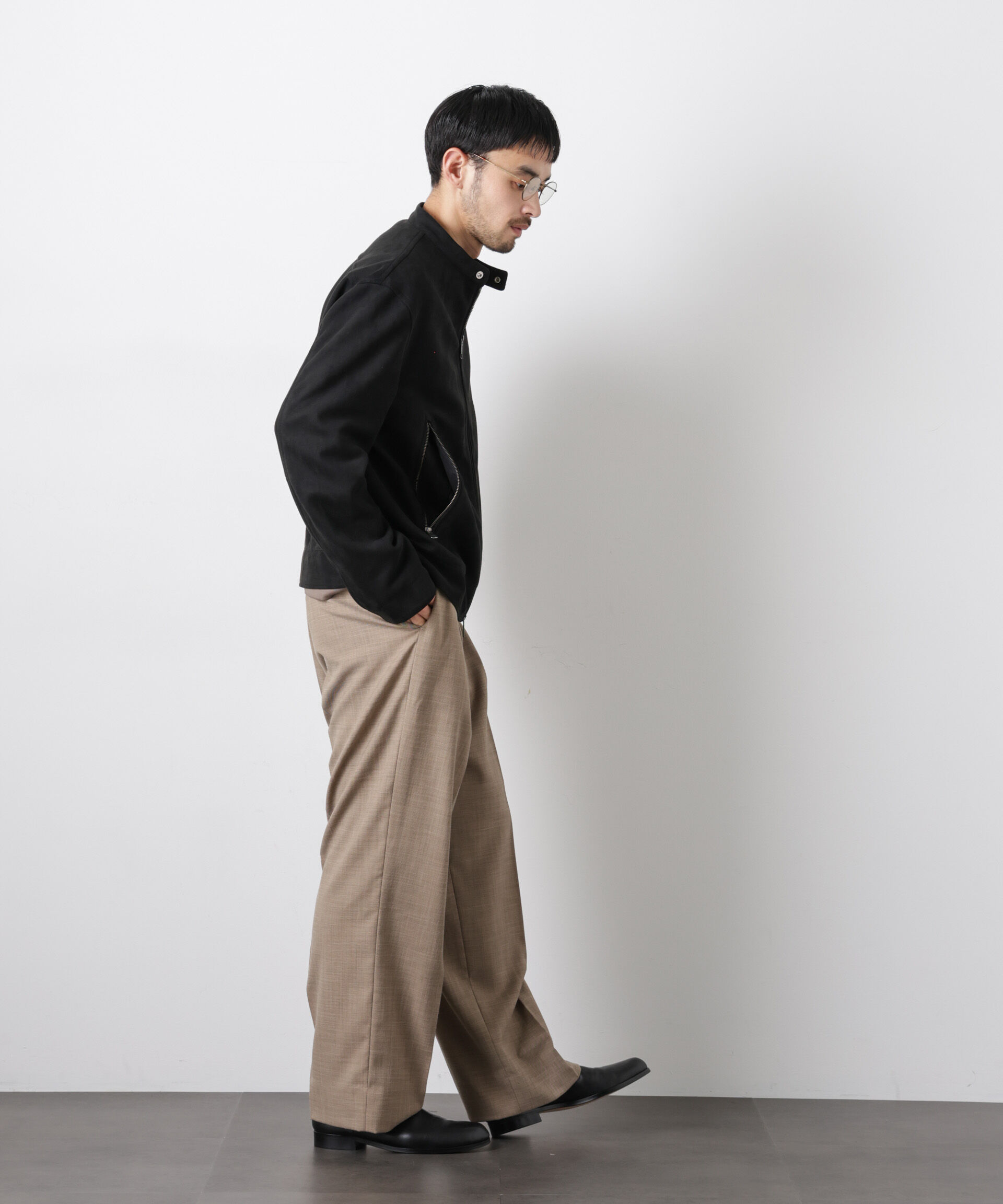 nano･universe「フェイクスエードバンドカラーライダースジャケット」|ブルゾン・スタジャン|