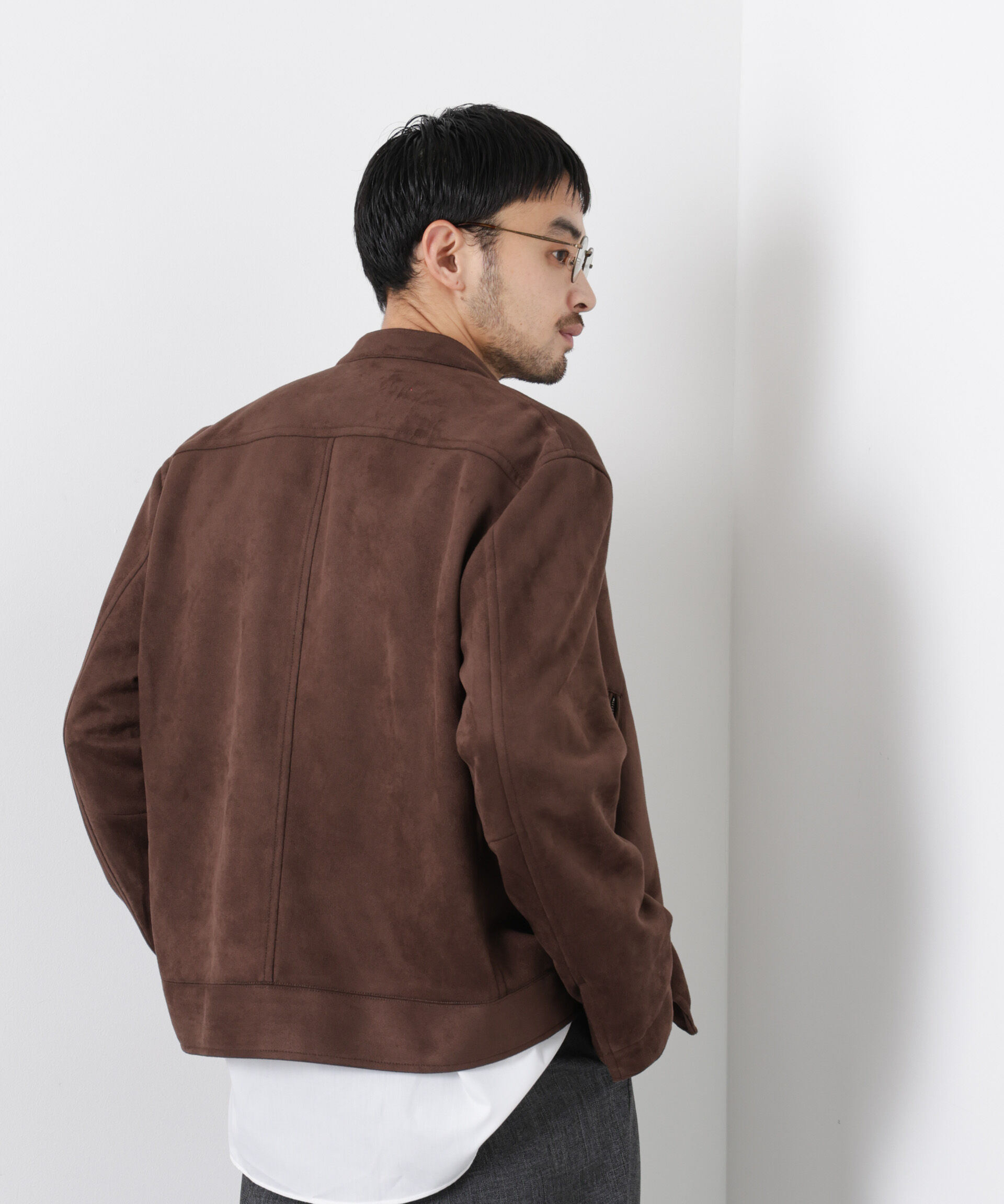 nano･universe「フェイクスエードバンドカラーライダースジャケット」|ブルゾン・スタジャン|