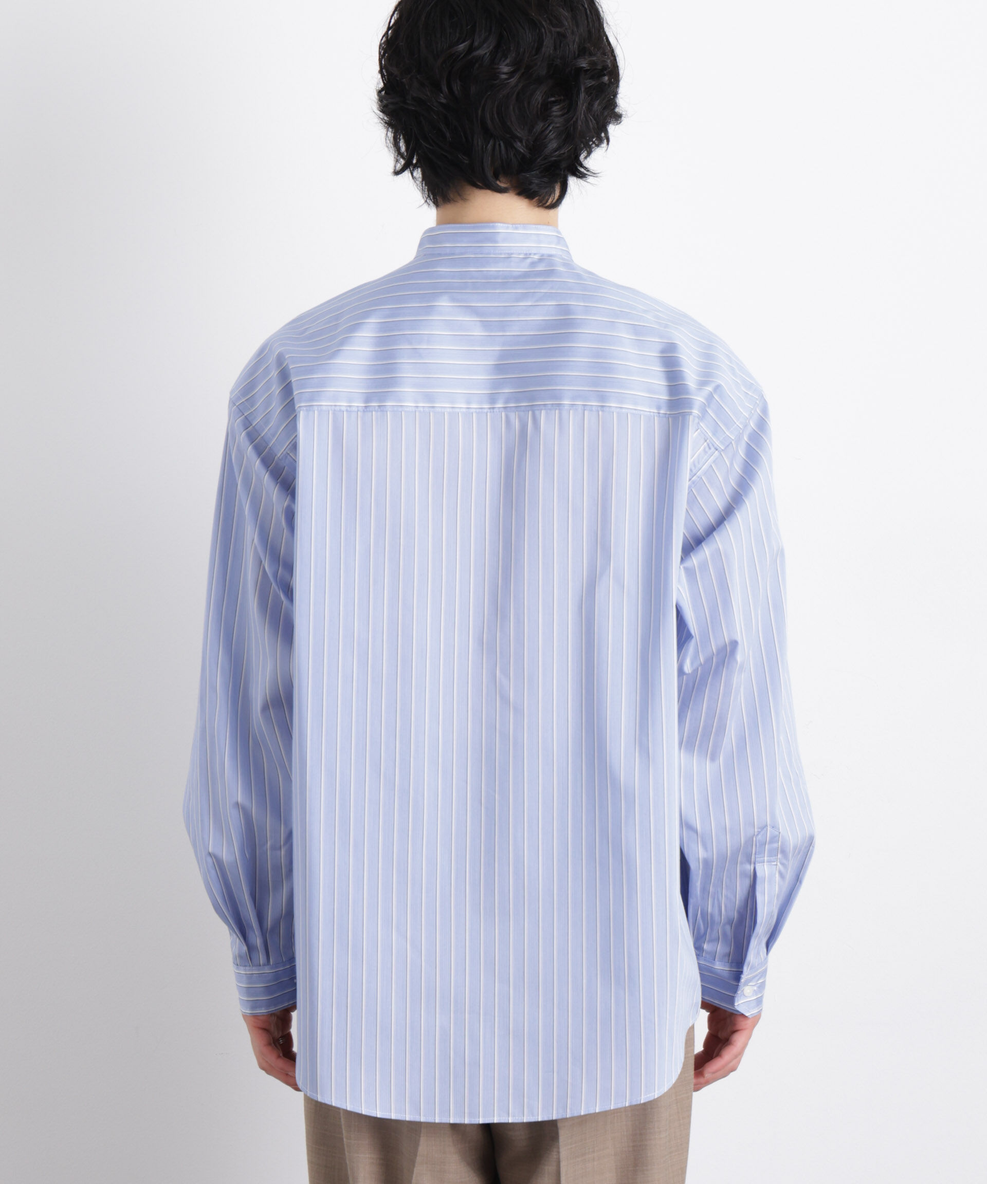 nano･universe「「OtoNANO」大人のワイドシャツバンドカラー ストライプ長袖」|シャツ・ブラウス|