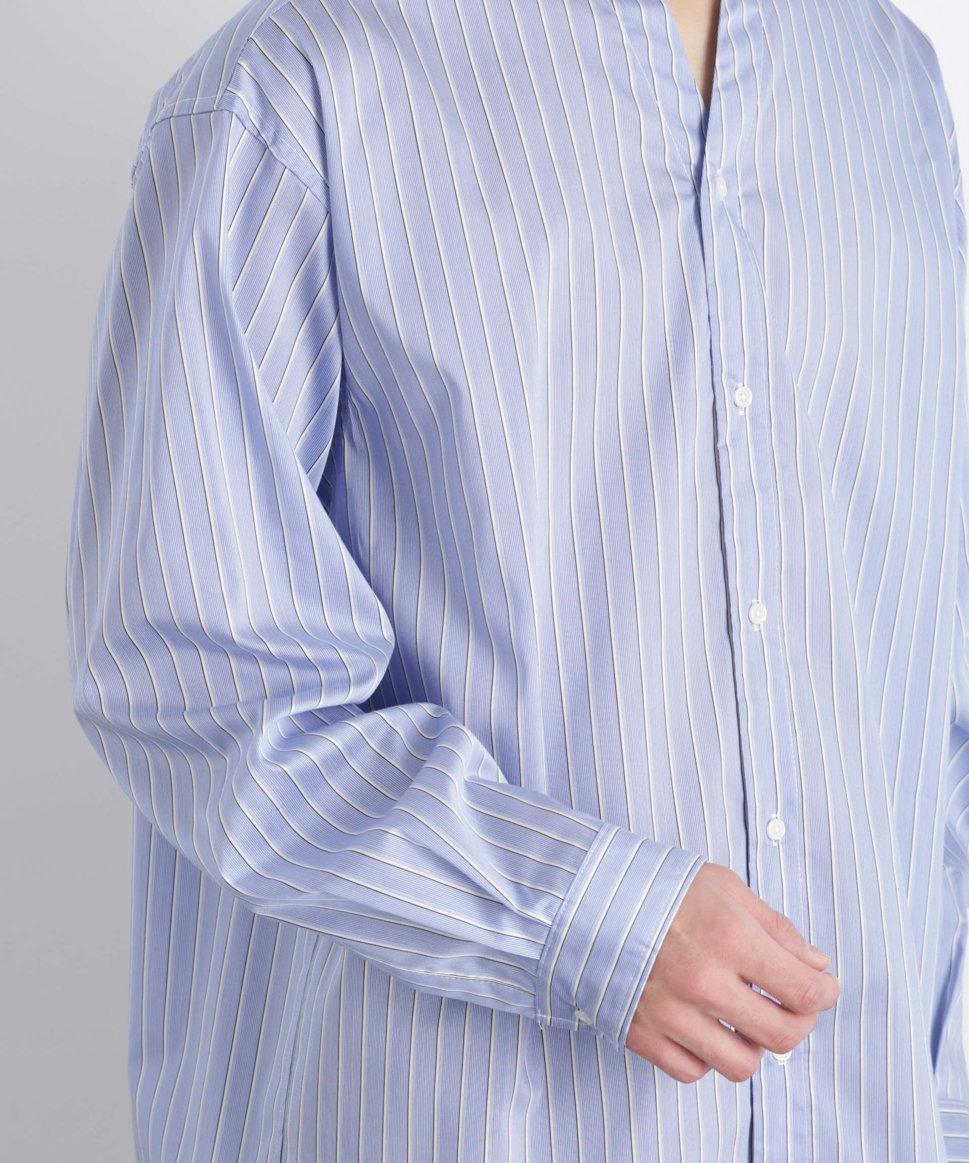 nano･universe「「OtoNANO」大人のワイドシャツバンドカラー ストライプ長袖」|シャツ・ブラウス|