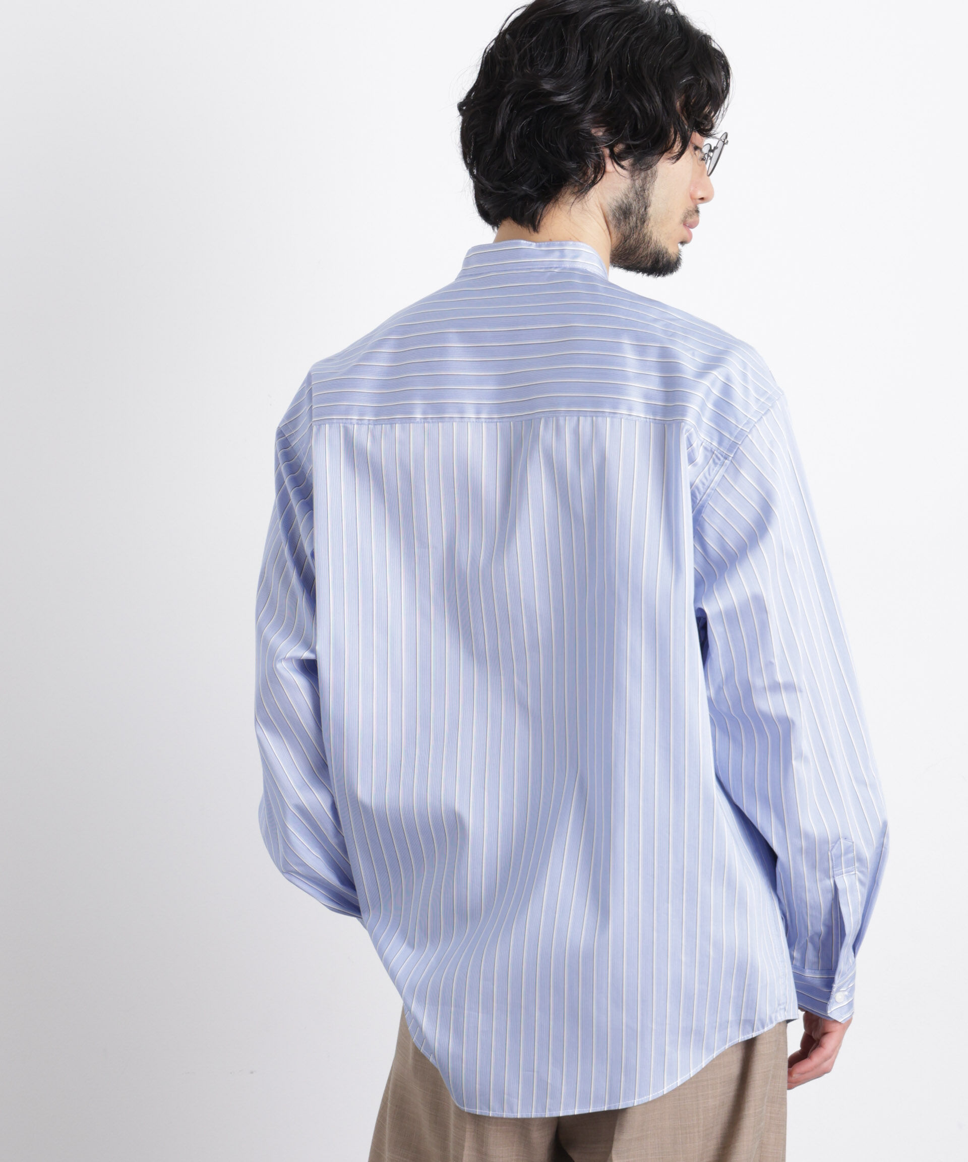 nano･universe「「OtoNANO」大人のワイドシャツバンドカラー ストライプ長袖」|シャツ・ブラウス|