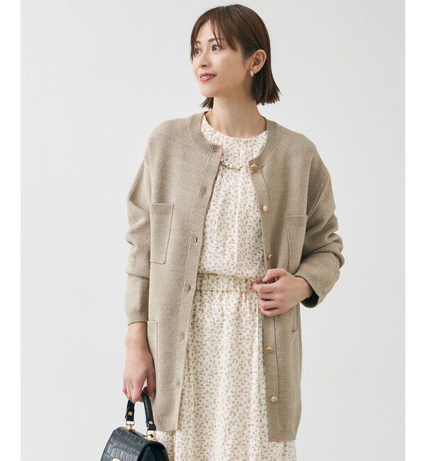 自由区「【洗える】シャイニーツイードニット アウター」|カーディガン|ベージュ