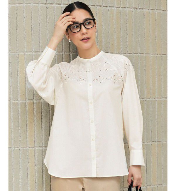 自由区「【洗える】エンブロイダリーブロードシャツ ブラウス」|シャツ・ブラウス|オフ