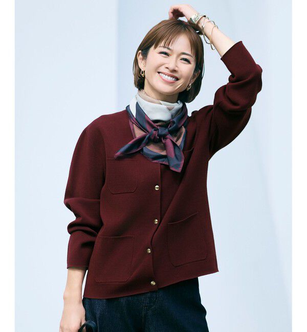 自由区「レーヨンストレッチ カーディガン」|カーディガン|ボルドー
