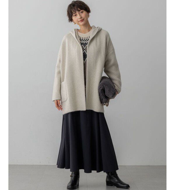 23区「【洗える】ラクーンブレンドダブルフェイス フーディー ニットカーディガン」|カーディガン|