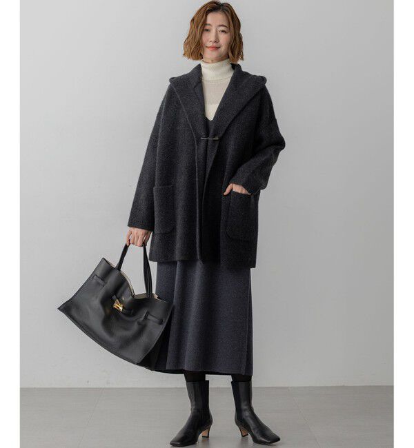 23区「【洗える】ラクーンブレンドダブルフェイス フーディー ニットカーディガン」|カーディガン|