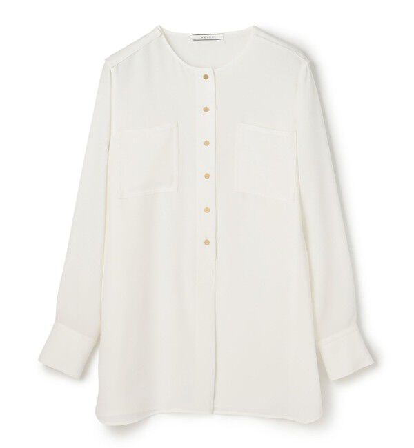 BEIGE,「【WEB限定・洗える】CLARION / ゴールド釦クルーネックブラウス」|シャツ・ブラウス|
