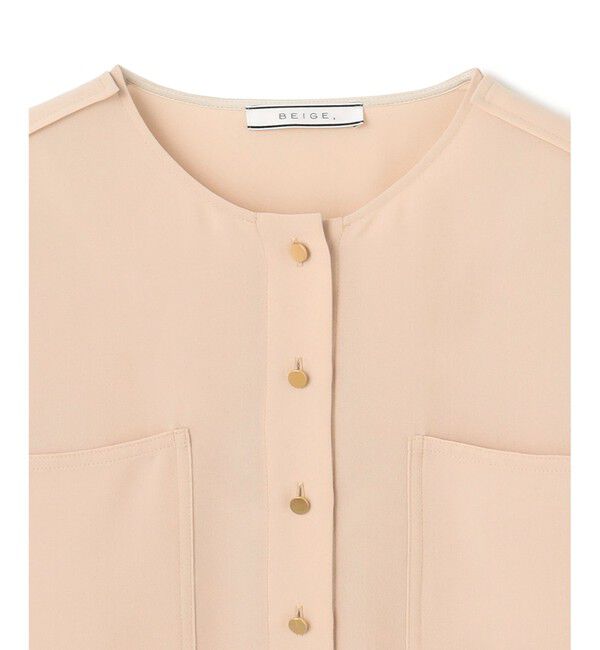 BEIGE,「【WEB限定・洗える】CLARION / ゴールド釦クルーネックブラウス」|シャツ・ブラウス|