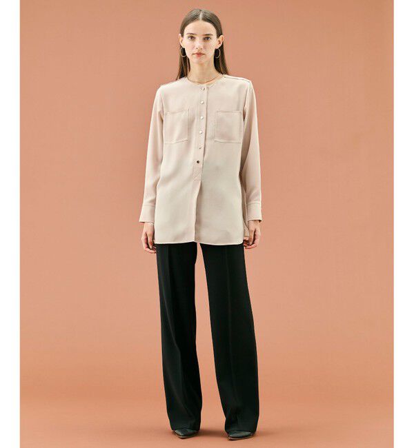 BEIGE,「【WEB限定・洗える】CLARION / ゴールド釦クルーネックブラウス」|シャツ・ブラウス|