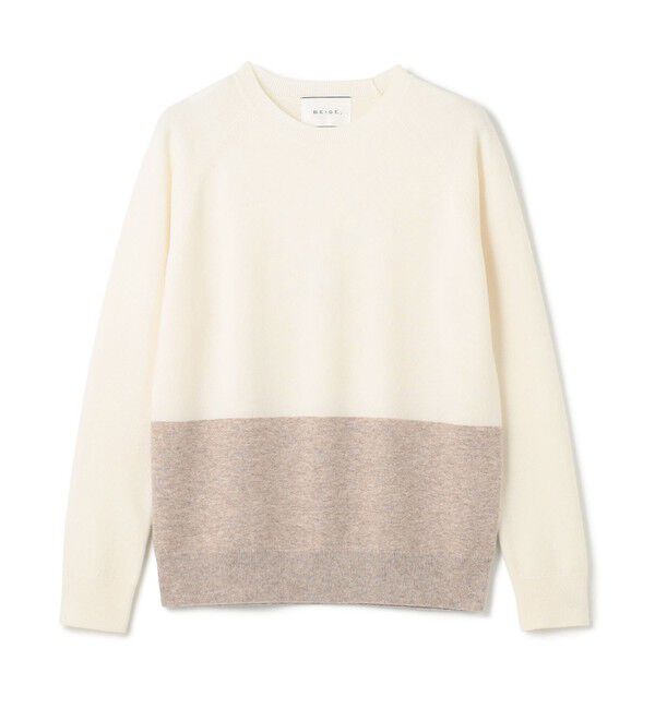 BEIGE,「【WEB限定・洗える】DEMING / バイカラーウールクルーネックニット」|ニット・セーター|
