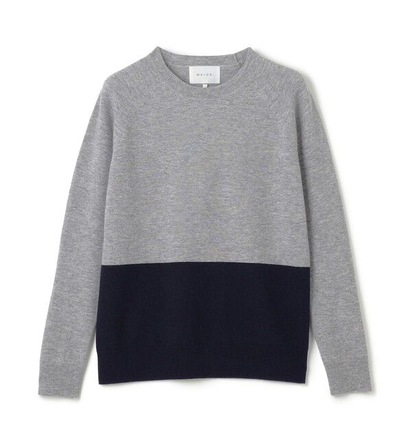 BEIGE,「【WEB限定・洗える】DEMING / バイカラーウールクルーネックニット」|ニット・セーター|