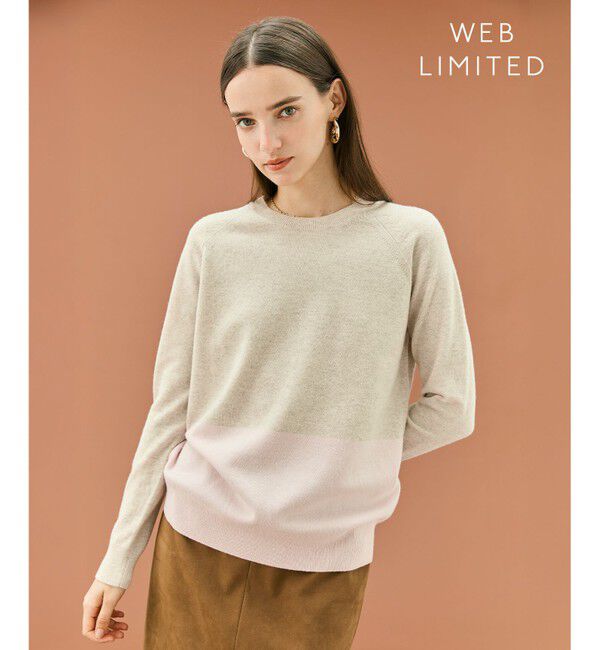 BEIGE,「【WEB限定・洗える】DEMING / バイカラーウールクルーネックニット」|ニット・セーター|Taupe &times; Nude