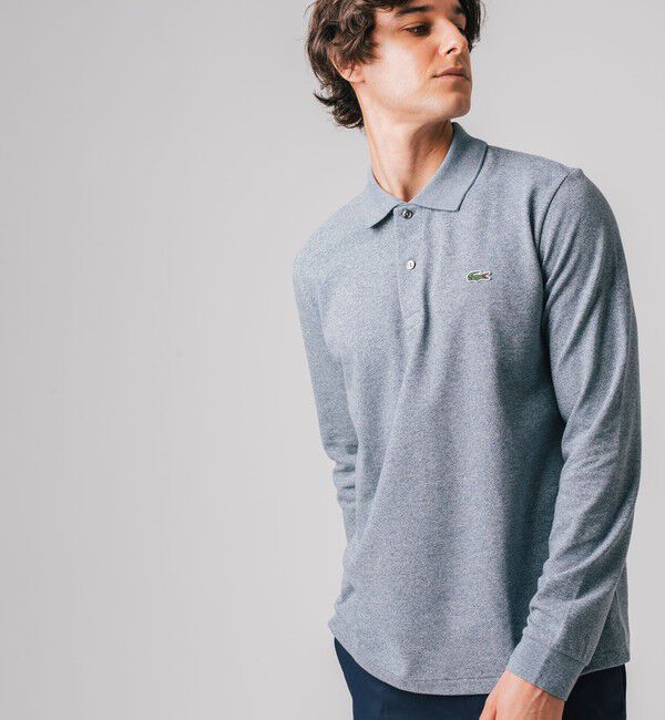 LACOSTE「長袖 リブ メランジカラ-ポロシャツ L1313 （杢・長袖)」|ポロシャツ|杢グレー