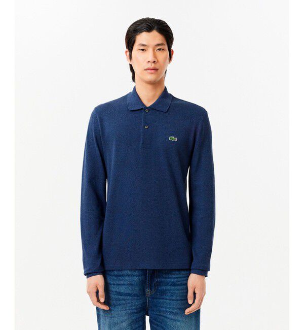 LACOSTE「長袖 リブ メランジカラ-ポロシャツ L1313 （杢・長袖)」|ポロシャツ|インディゴブルー