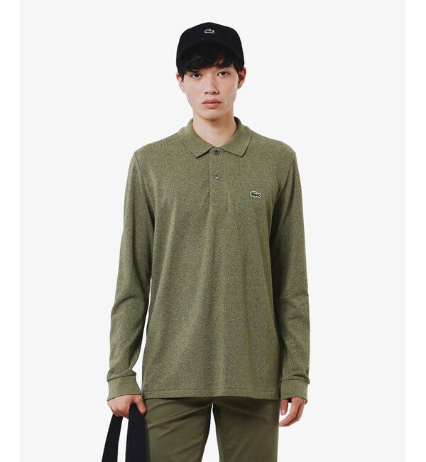 LACOSTE「長袖 リブ メランジカラ-ポロシャツ L1313 （杢・長袖)」|ポロシャツ|オリーブ