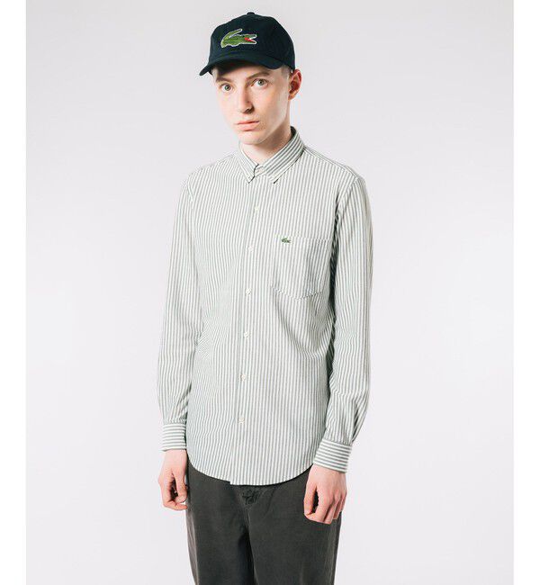 LACOSTE「クールマックスブレンド鹿の子地ストライプシャツ」|シャツ・ブラウス|グリーン系その他