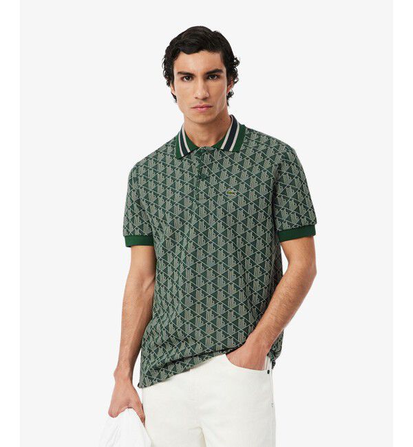 LACOSTE「モノグラムジャカード半袖ポロシャツ」|ポロシャツ|アーミー