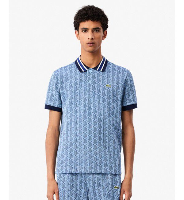 LACOSTE「モノグラムジャカード半袖ポロシャツ」|ポロシャツ|ブルー