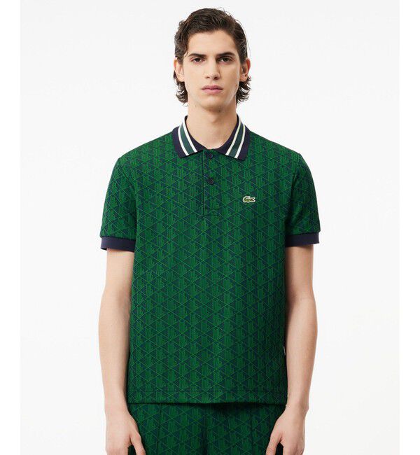 LACOSTE「モノグラムジャカード半袖ポロシャツ」|ポロシャツ|グリーン