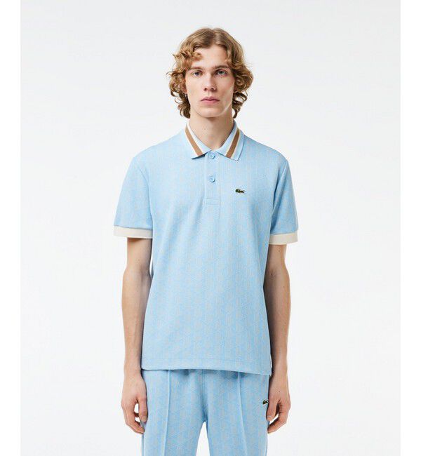 LACOSTE「モノグラムジャカード半袖ポロシャツ」|ポロシャツ|ライトブルー
