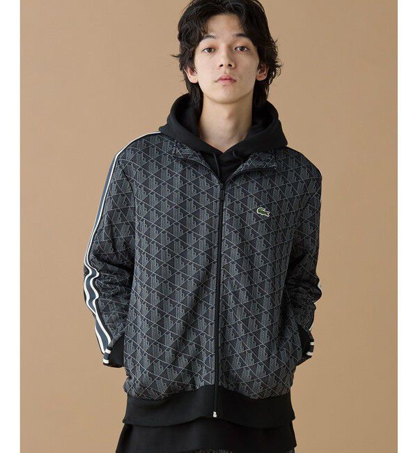 LACOSTE「モノグラムジャカードトラックジャケット 【セットアップ対応】」|スウェット・ジャージ|ブラック