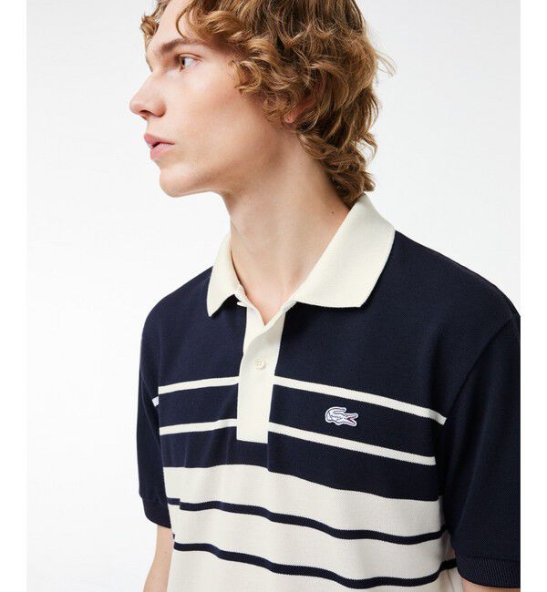 LACOSTE「モノトーンパネルボーダーポロシャツ」|ポロシャツ|